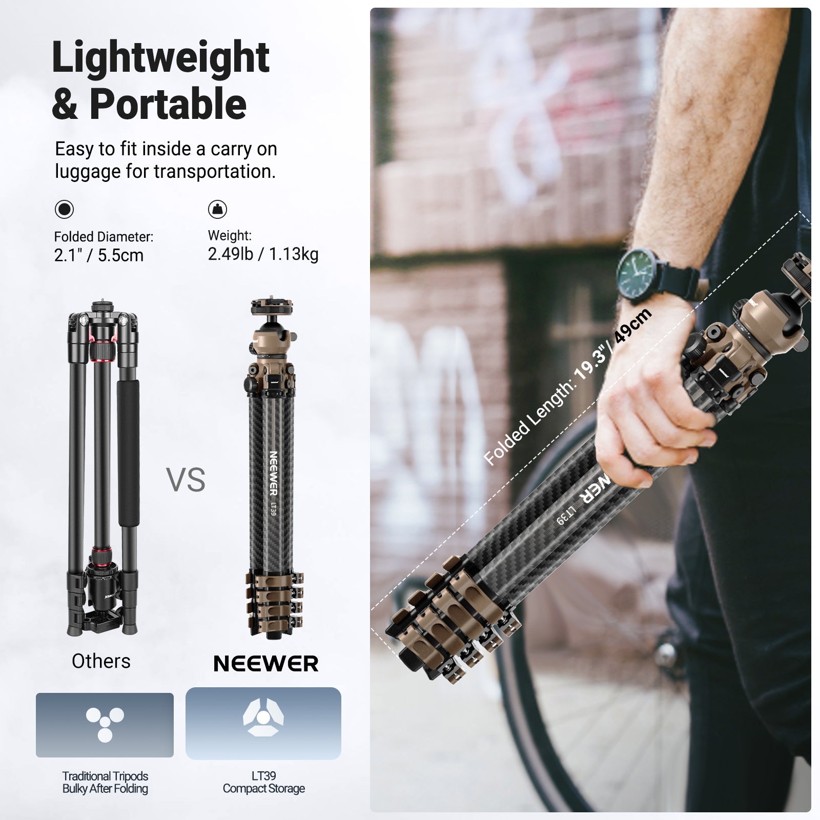 NEEWER LT39 62.4" Carbon Fiber Travel Tripod