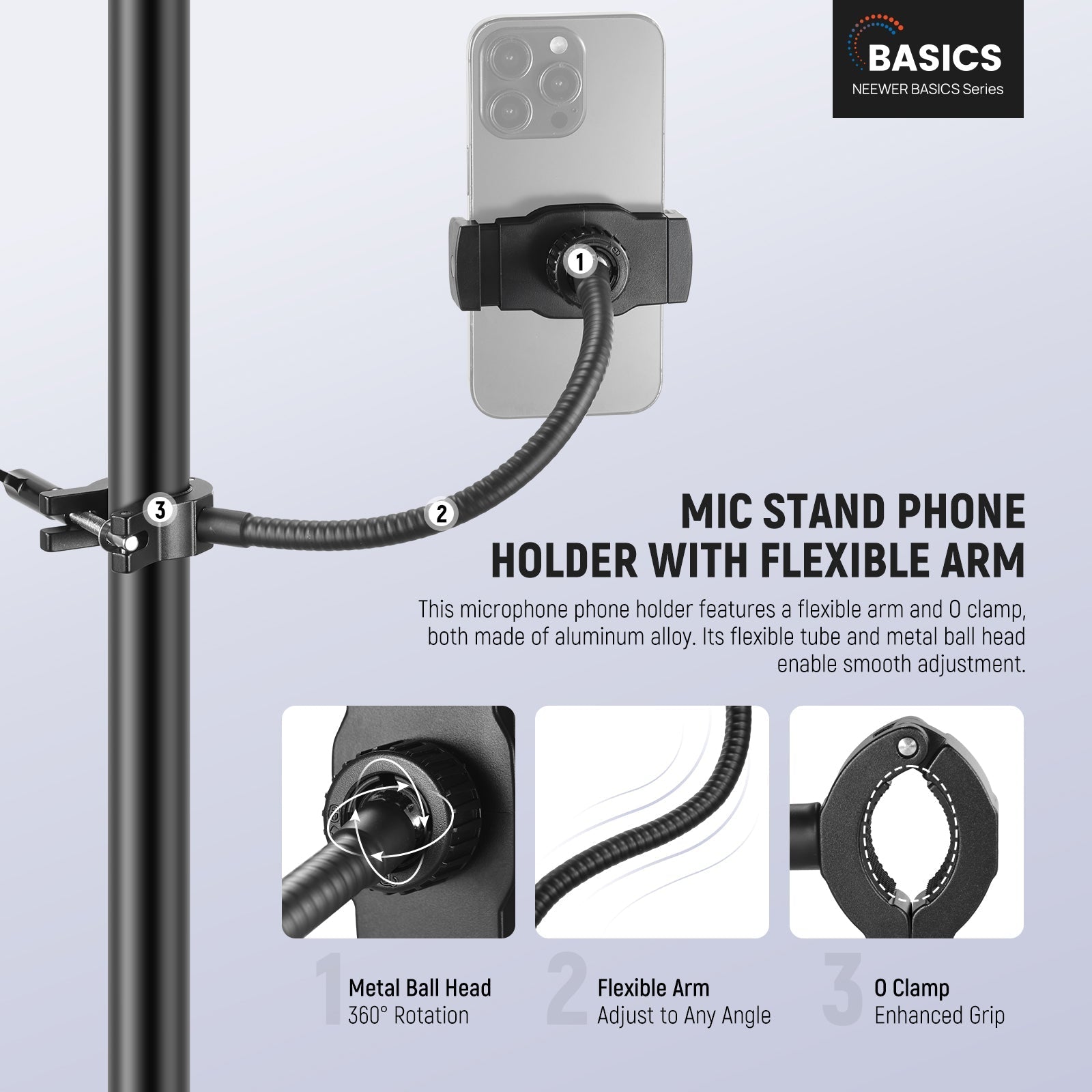 NEEWER BASICS MS009 Mic Stand Phone Holder with Flexible Arm