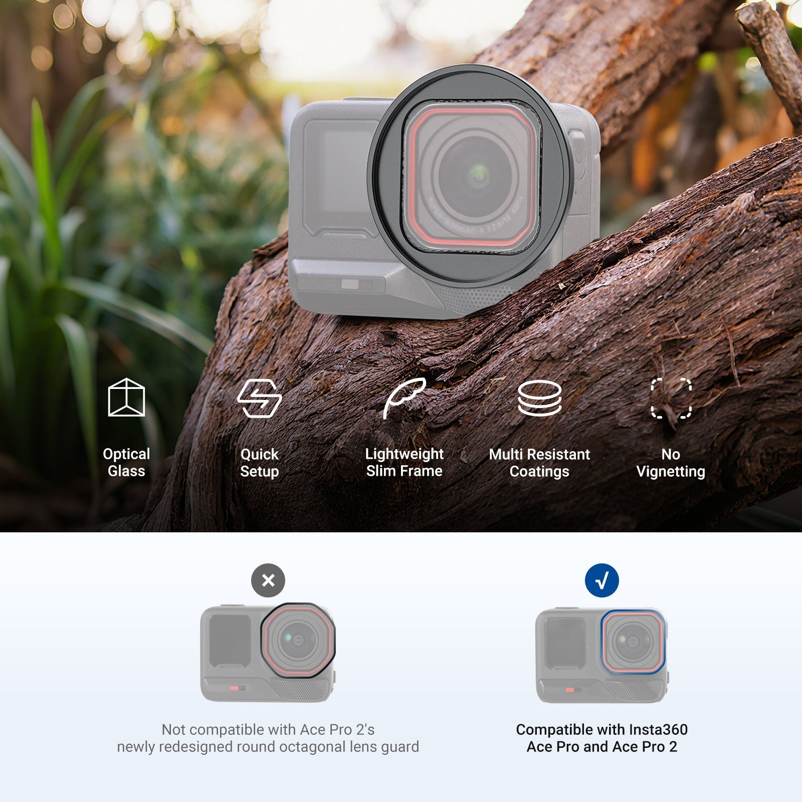 NEEWER 49mm Filter Adapter Ring Compatible with Insta360 Ace Pro 1/2