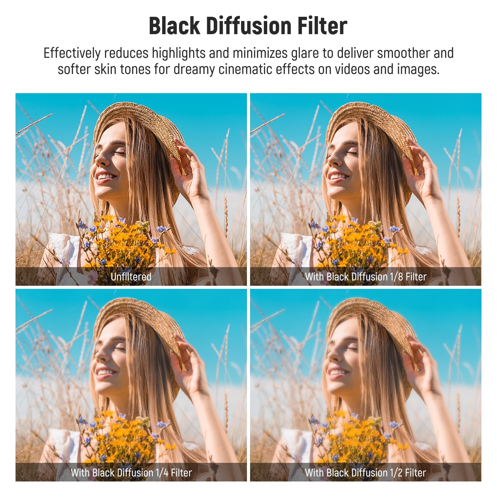 NEEWER FL-B12 Magnetic Black Diffusion Filter for Pocket 3 / Pocket 4 & Xtra Muse