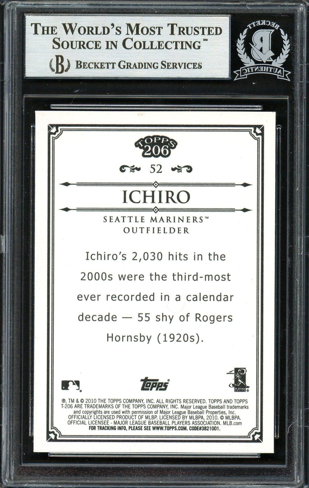 Ichiro Suzuki Autographed 2010 Topps 206 Bronze Card #52 Seattle Mariners Beckett BAS #12669115