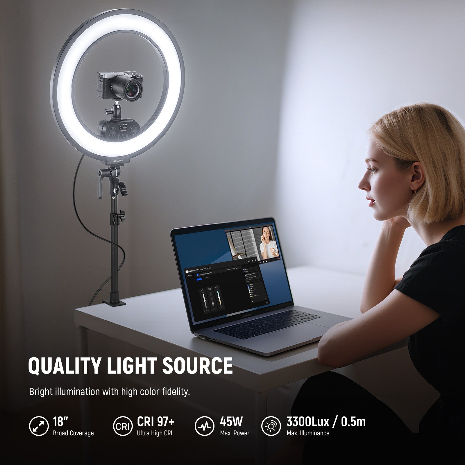 NEEWER RL45B 45W 18" Slim Edge Lit Ring Light Kit