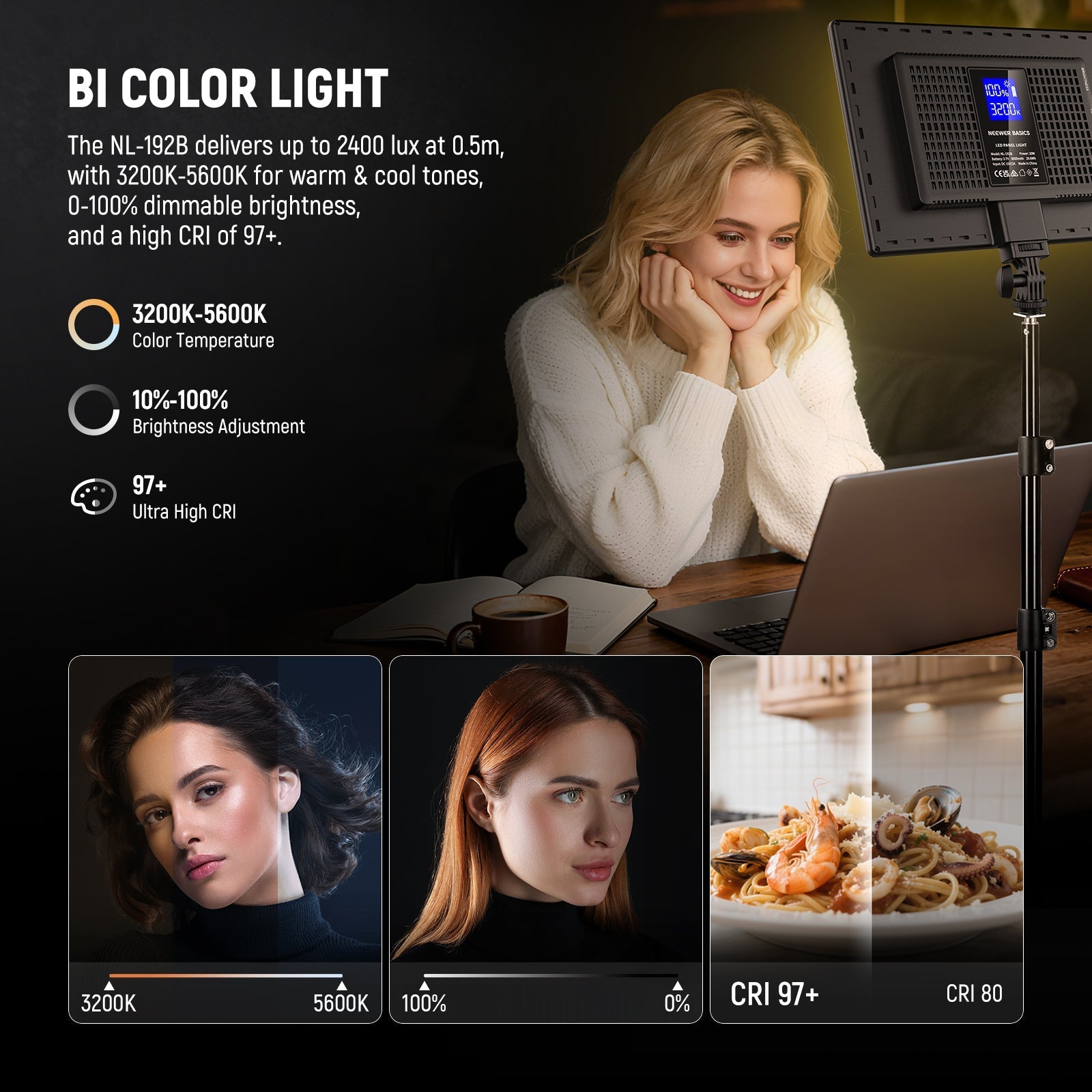 NEEWER BASICS 2 Pack NL-192B Bi-Color LED Video Panel Lighting Kit