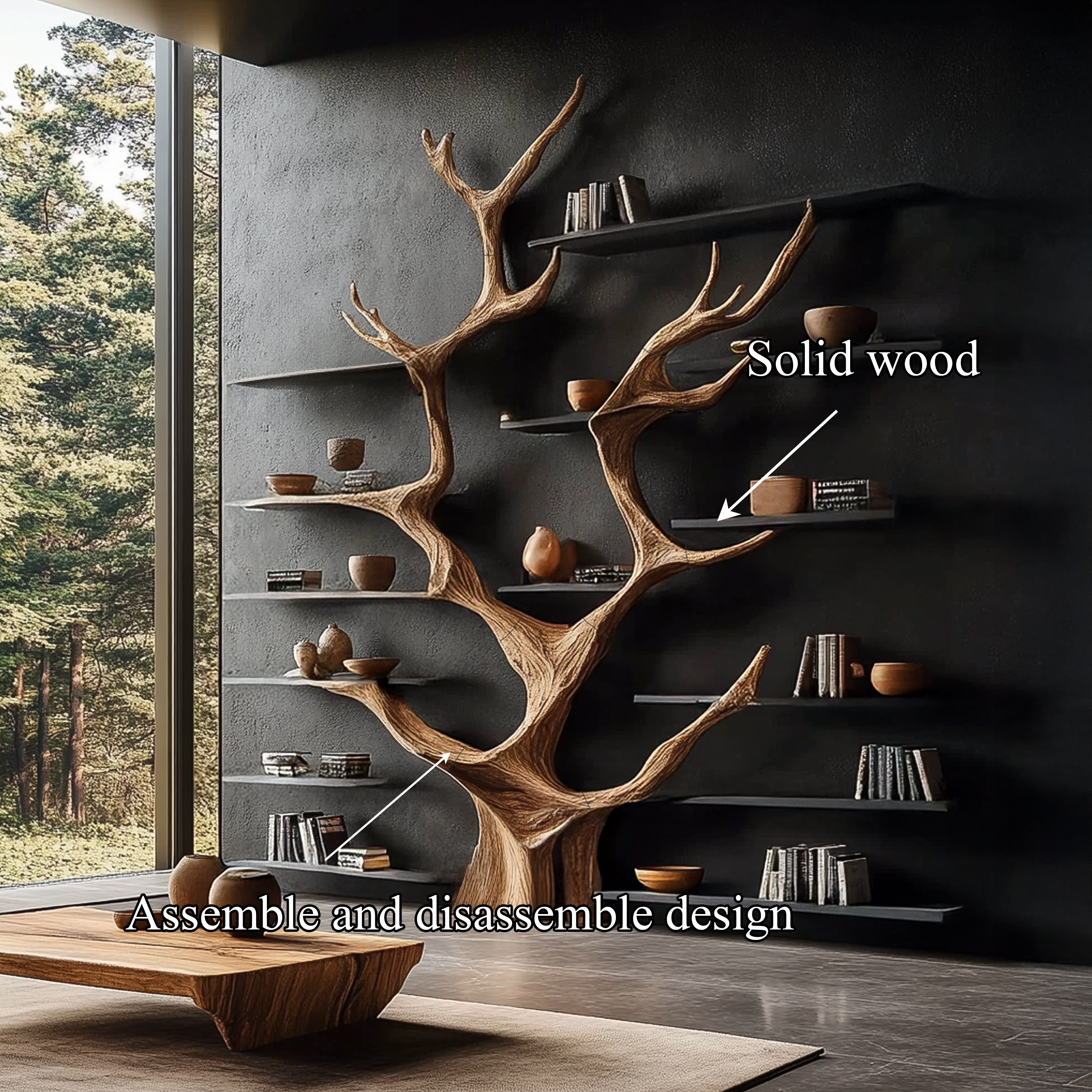 Sculptural Tree Bookcase - Artisan Tree-Inspired Wall Unit