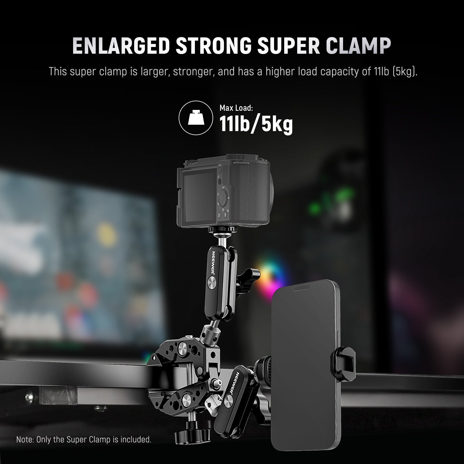NEEWER Heavy Duty Super Clamp with Two 360° Dual Ball Head Magic Arms