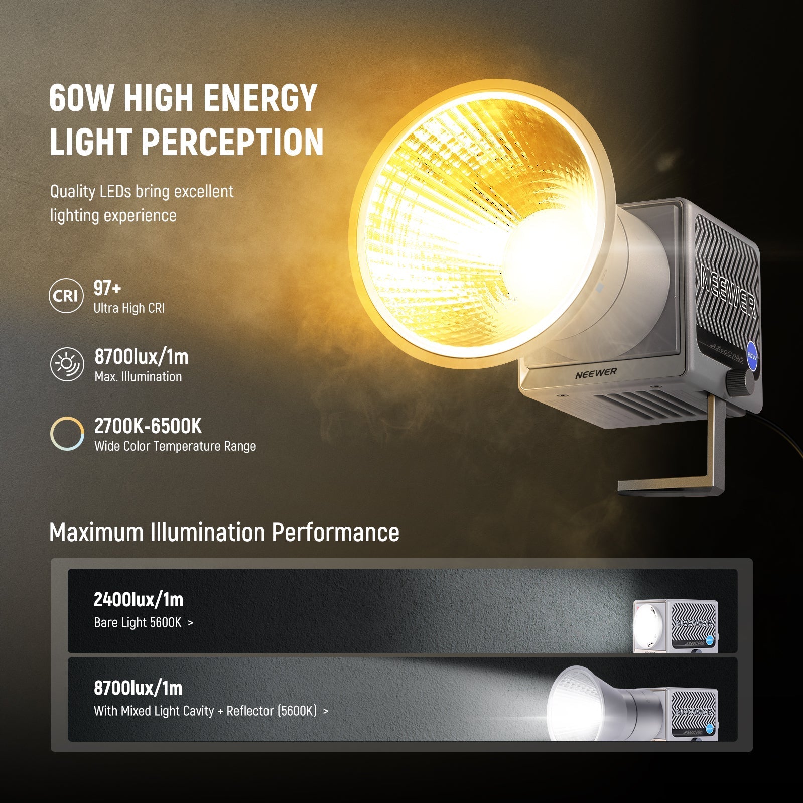 NEEWER HS60C Pro 60W Portable RGB LED Video Light