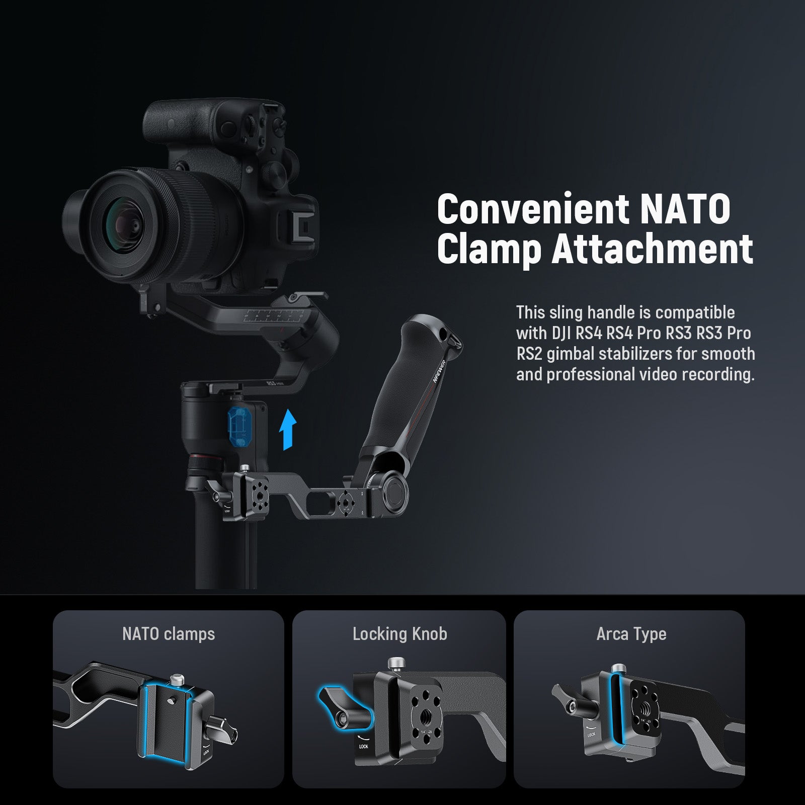 NEEWER GA020 Gimbal Sling Handle with NATO & QD for DJI RS Series Gimbals