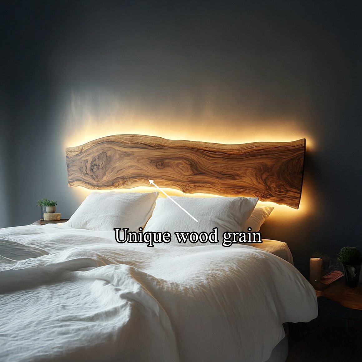 Live Edge Wooden Headboard Solid Wood Bedroom Interior Backlit Design