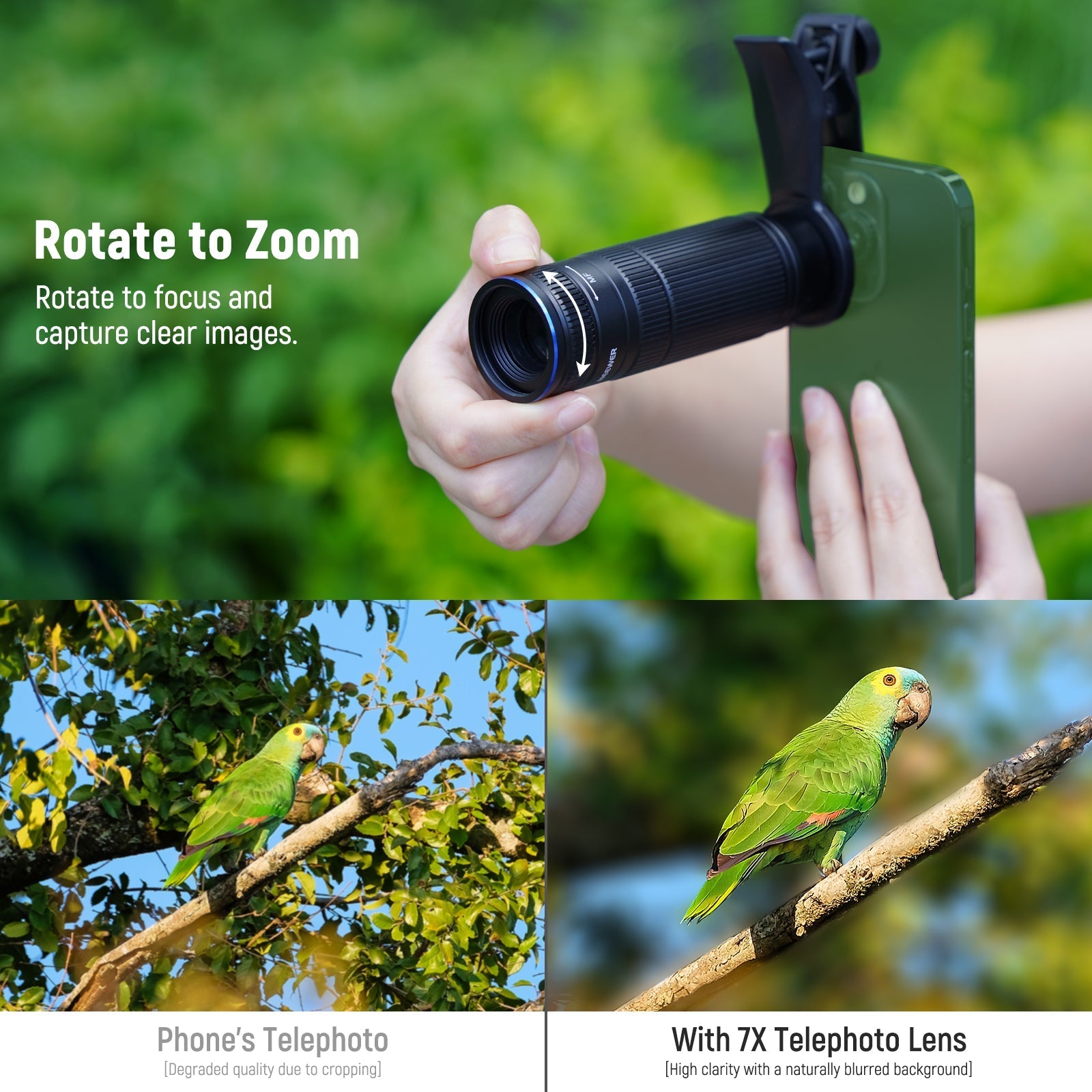 NEEWER LS-36 Ultra 7X Telephoto Lens with 10X Magnification & Phone Lens Clip
