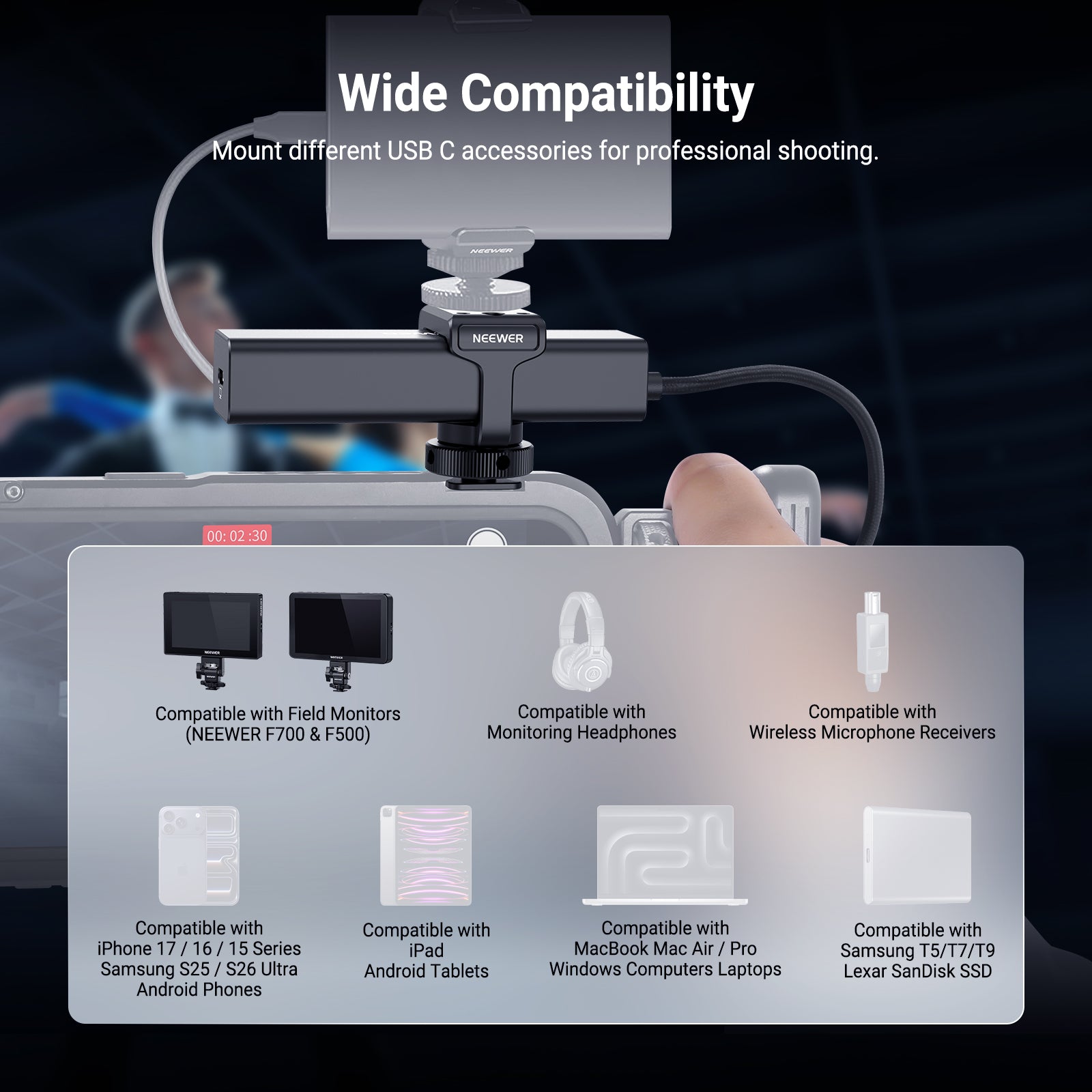 NEEWER PS030E USB C Hub Dock with Cold Shoe Mount