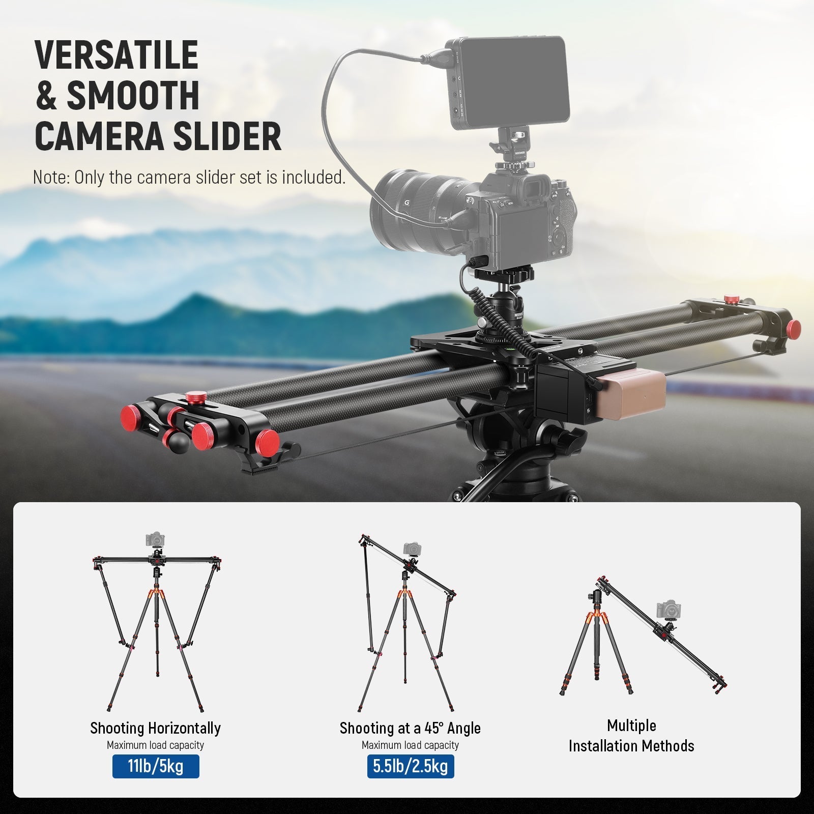 NEEWER ER1 Motorized Carbon Fiber Camera Slider with F750 Battery