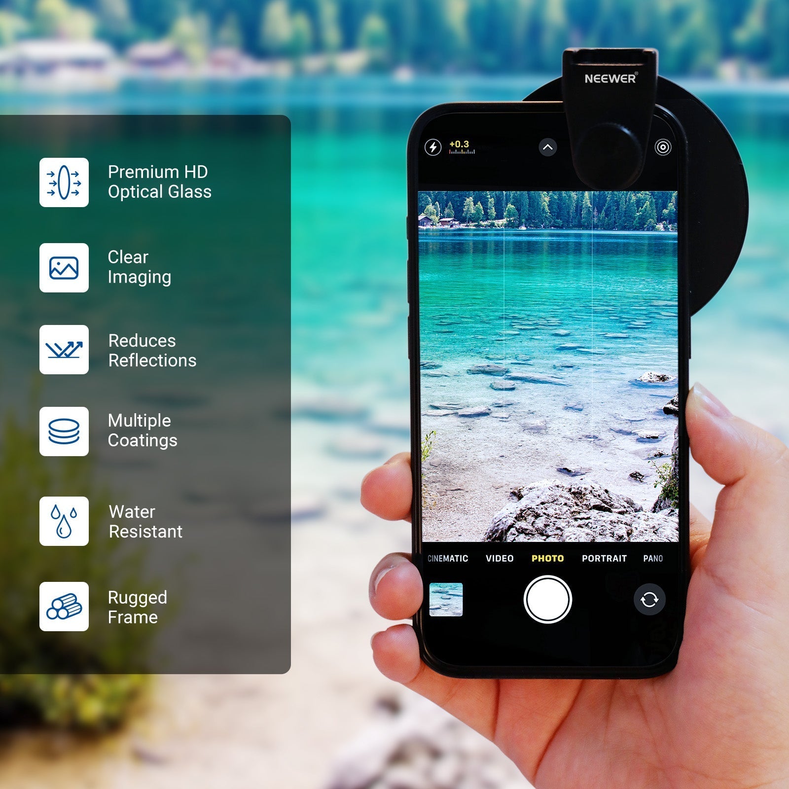 NEEWER FL-113 67mm Phone CPL Filter with Cold Shoe Clip(Compatible with S26)