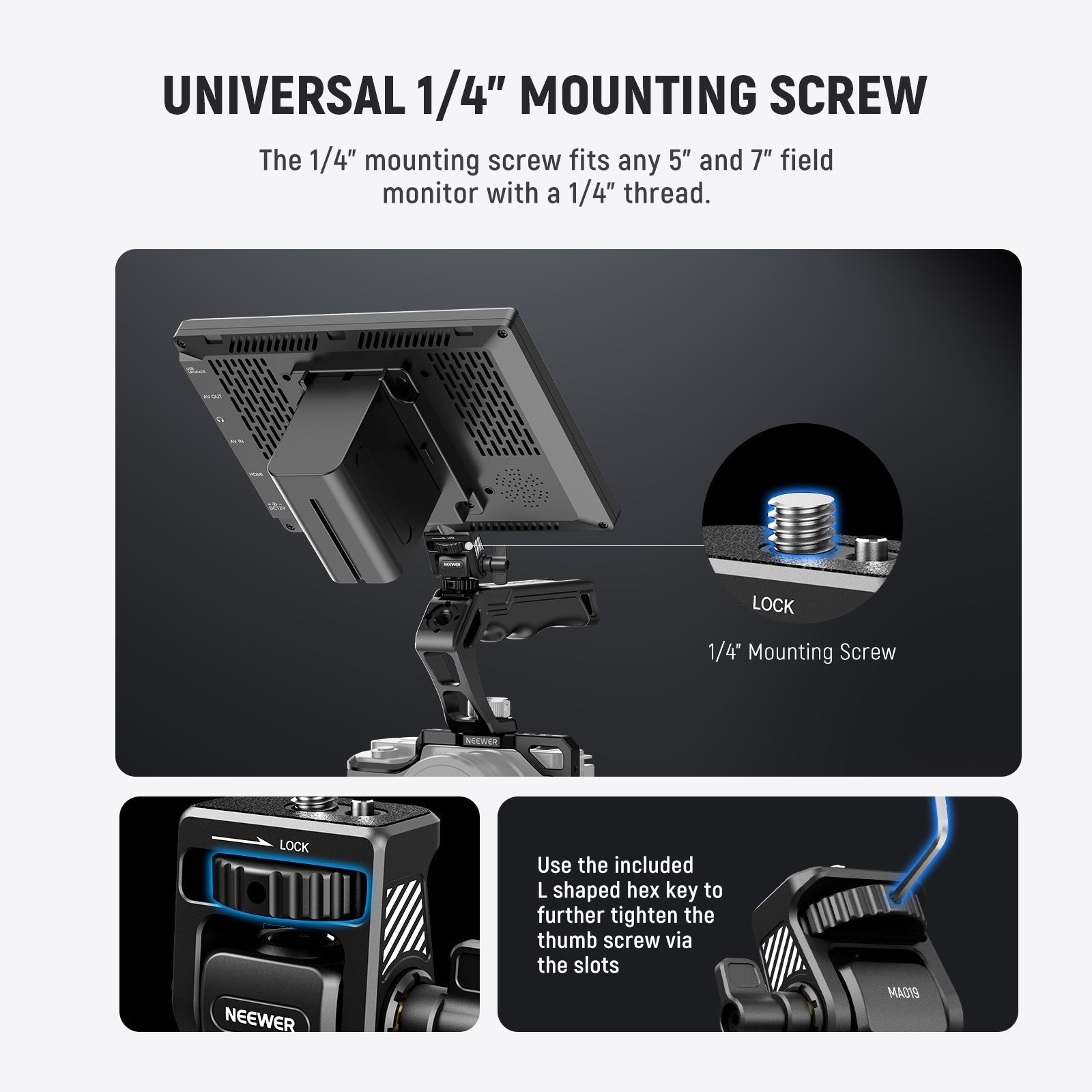 NEEWER MA019 Camera Monitor Mount with Cold Shoe 360° Swivel 180° Tilt