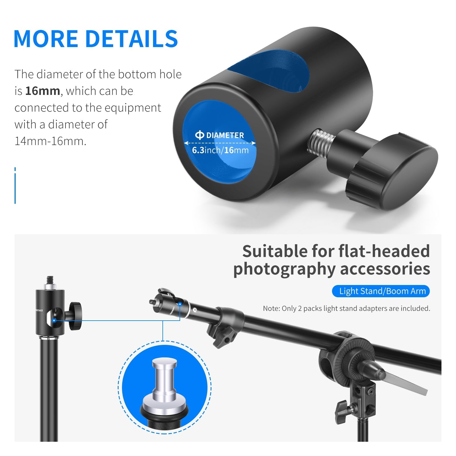 NEEWER ST12 2 Pack Light Stand Tip Adapter Convert