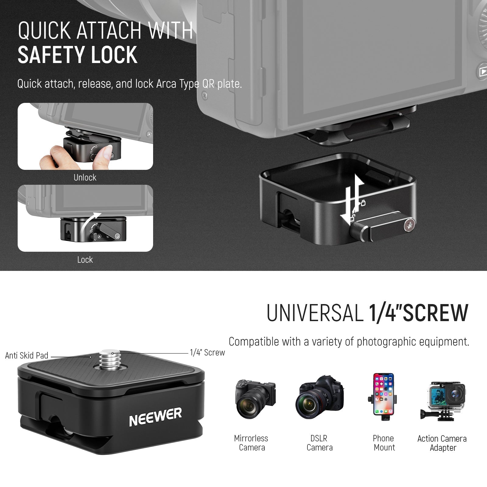 NEEWER ST200 Overhead Camera Mount Rig with Arca Type QR Plate