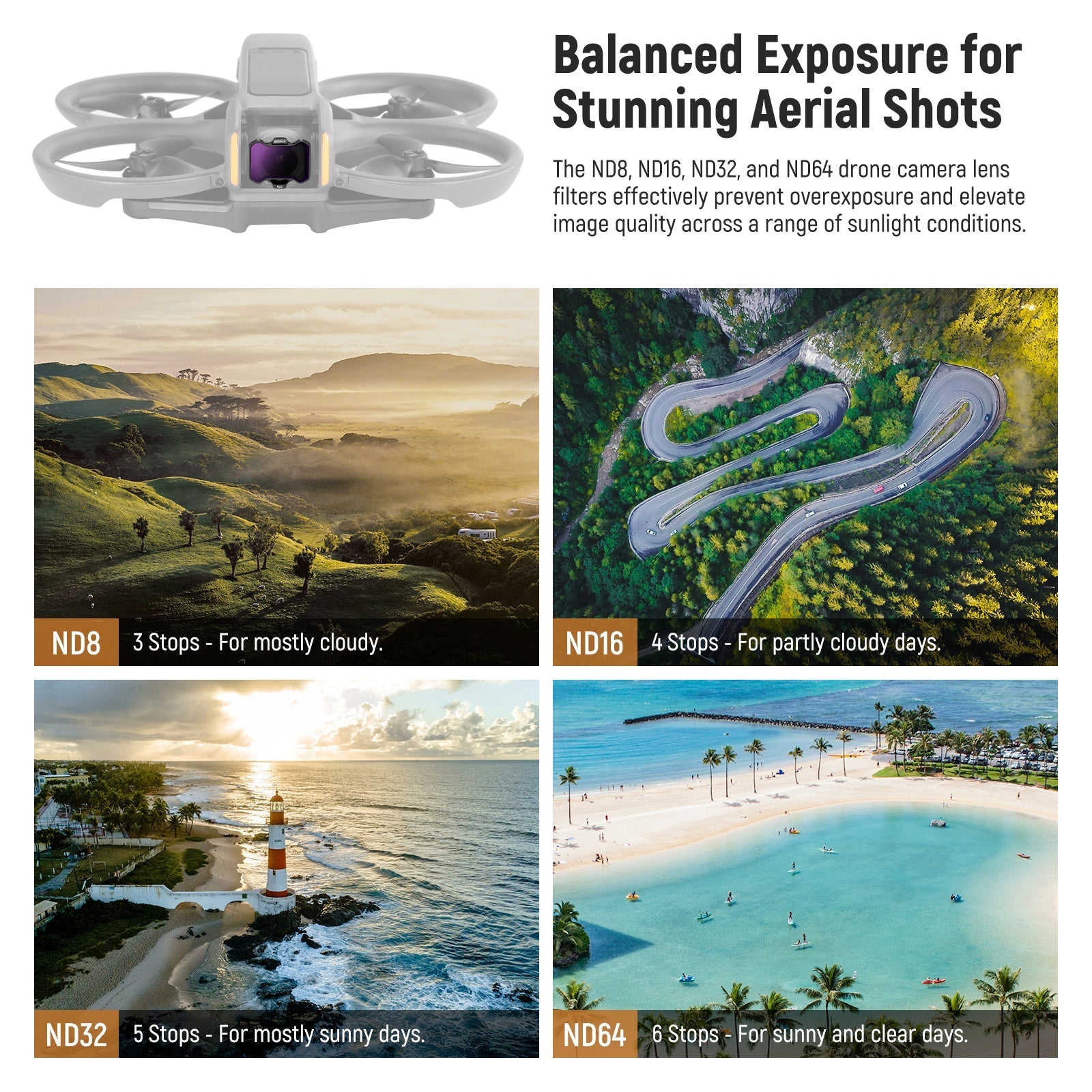 NEEWER FL-A29 6-Pack Snap-On ND & UV & CPL Filter Set for DJI Avata 2