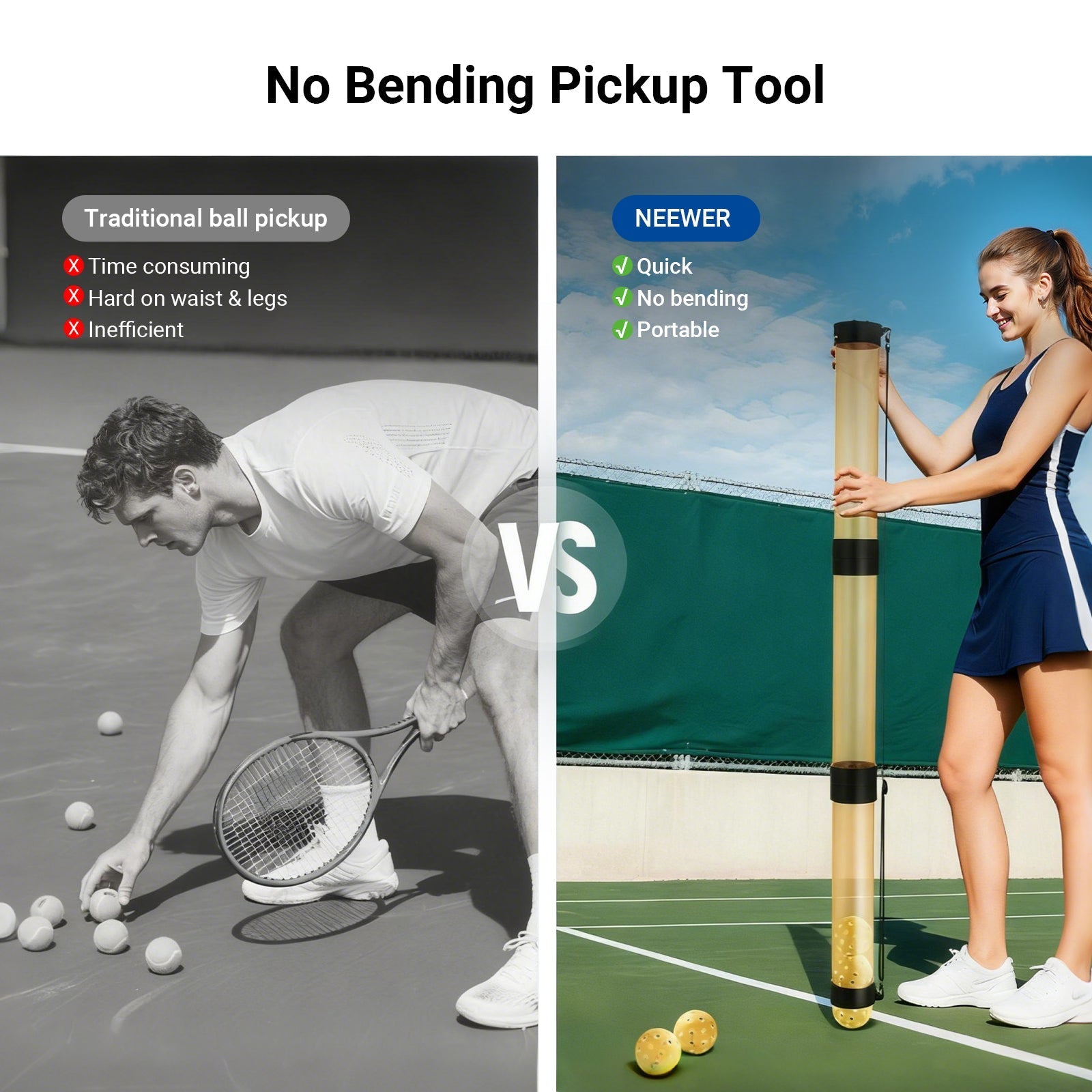 NEEWER TB02Z Ball Retriever Tube Hopper for Tennis Balls & Pickleballs