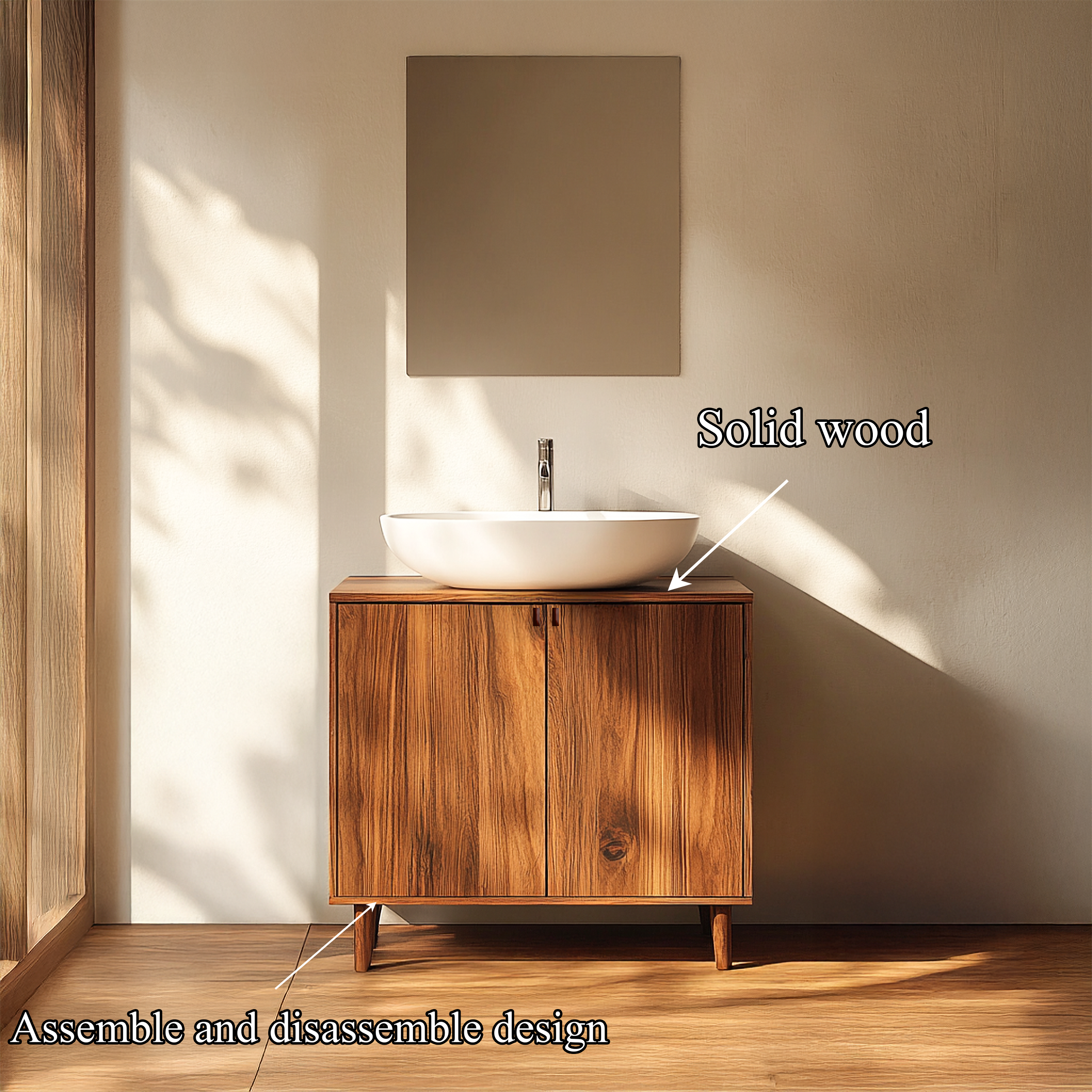 Midcentury Modern Bathroom Vanity Cabinet Freestanding Wood Storage Console