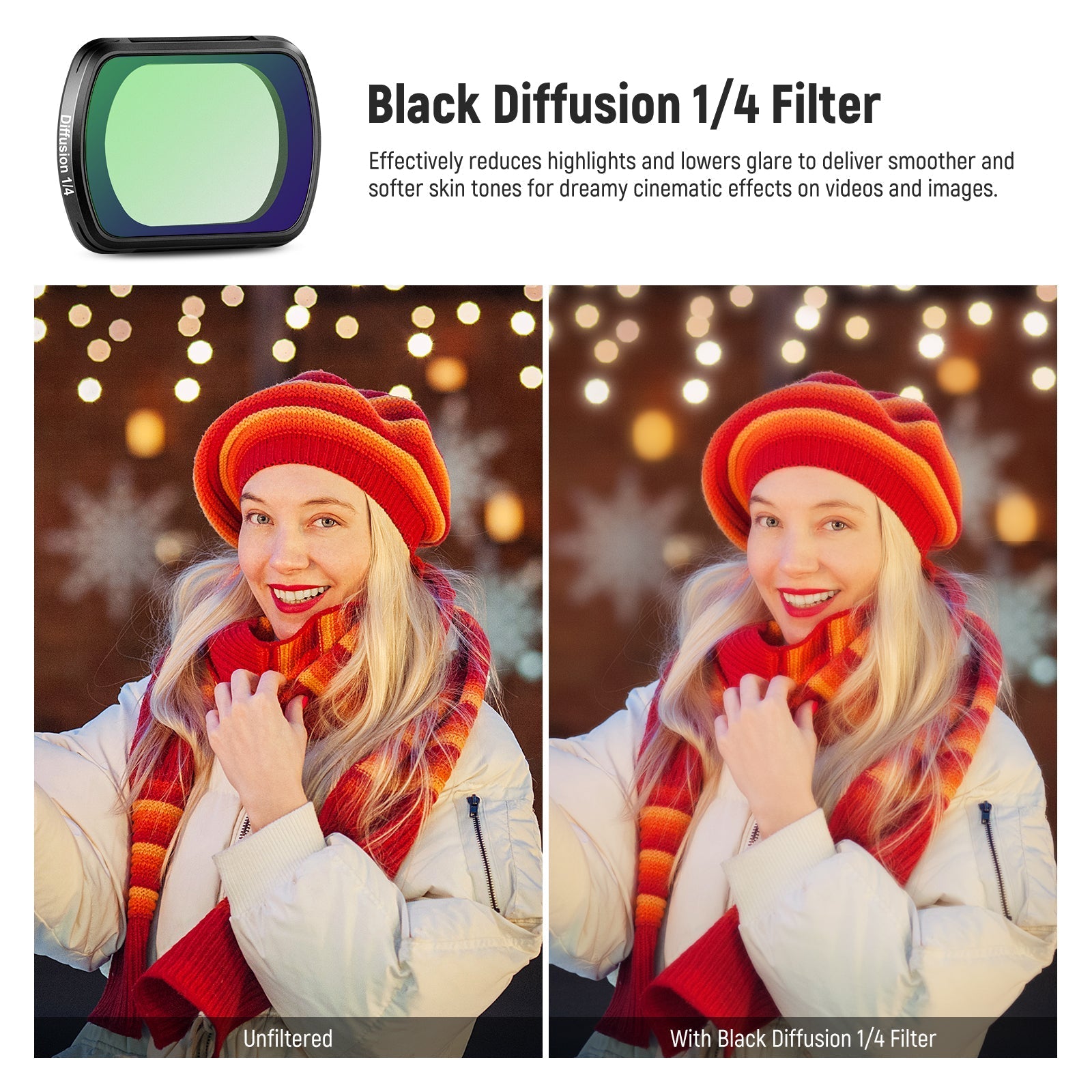 NEEWER FL-80 Magnetic Black Diffusion Filter for DJI Osmo Pocket 3 / Pocket 4 & Xtra Muse
