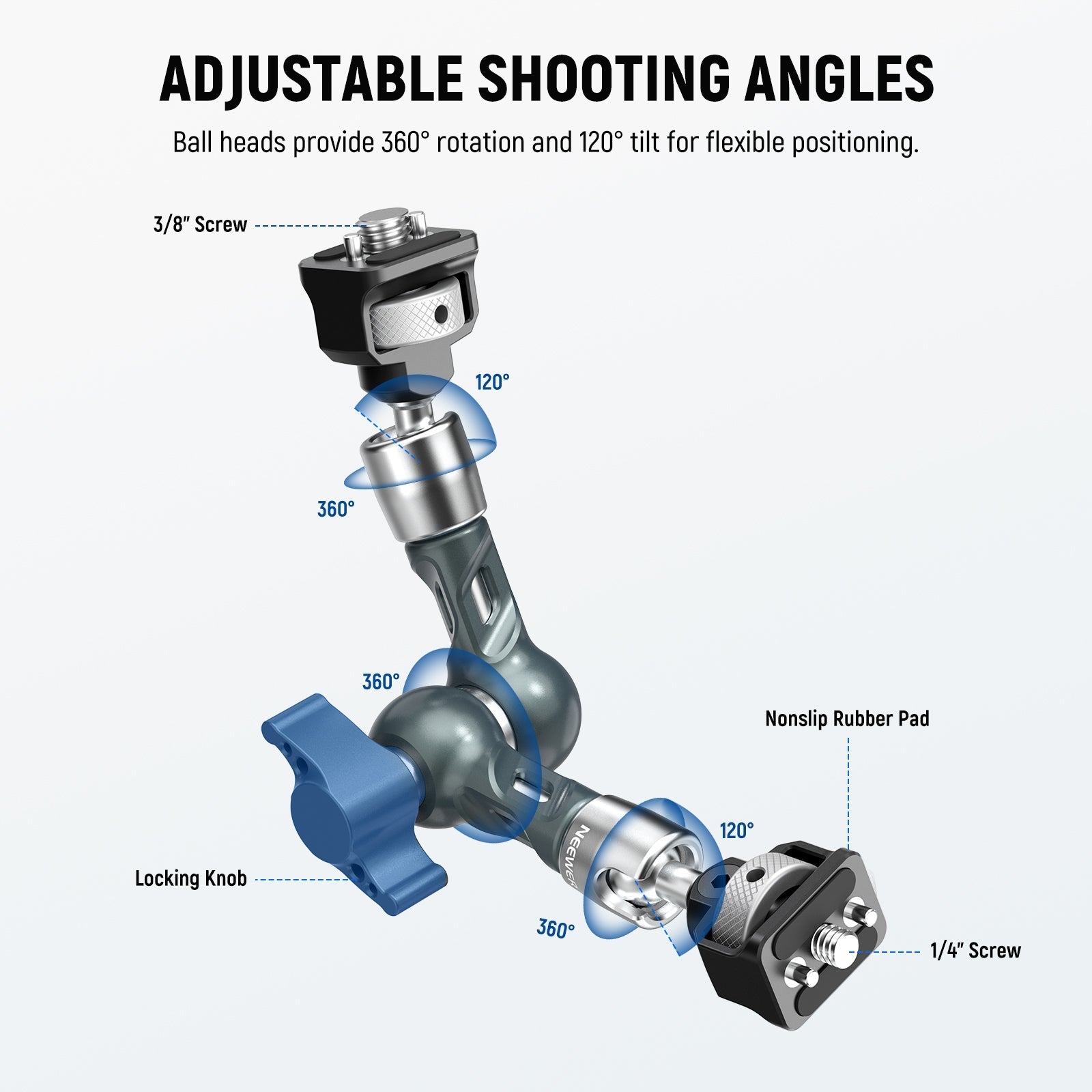 NEEWER UA082 7" Articulating Magic Arm with 1/4" 3/8" Anti Twist Screws
