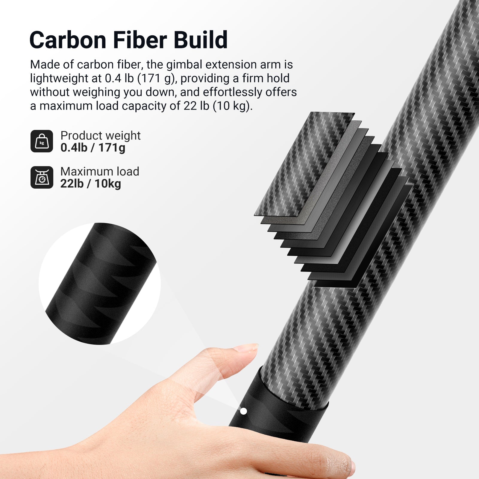 NEEWER GA024 Carbon Fiber Extension Pole for Ronin Series