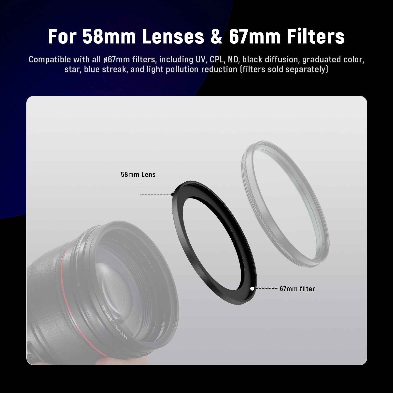 NEEWER 2 Pack Ultra Slim Aluminum Alloy Step Up Ring Adapter
