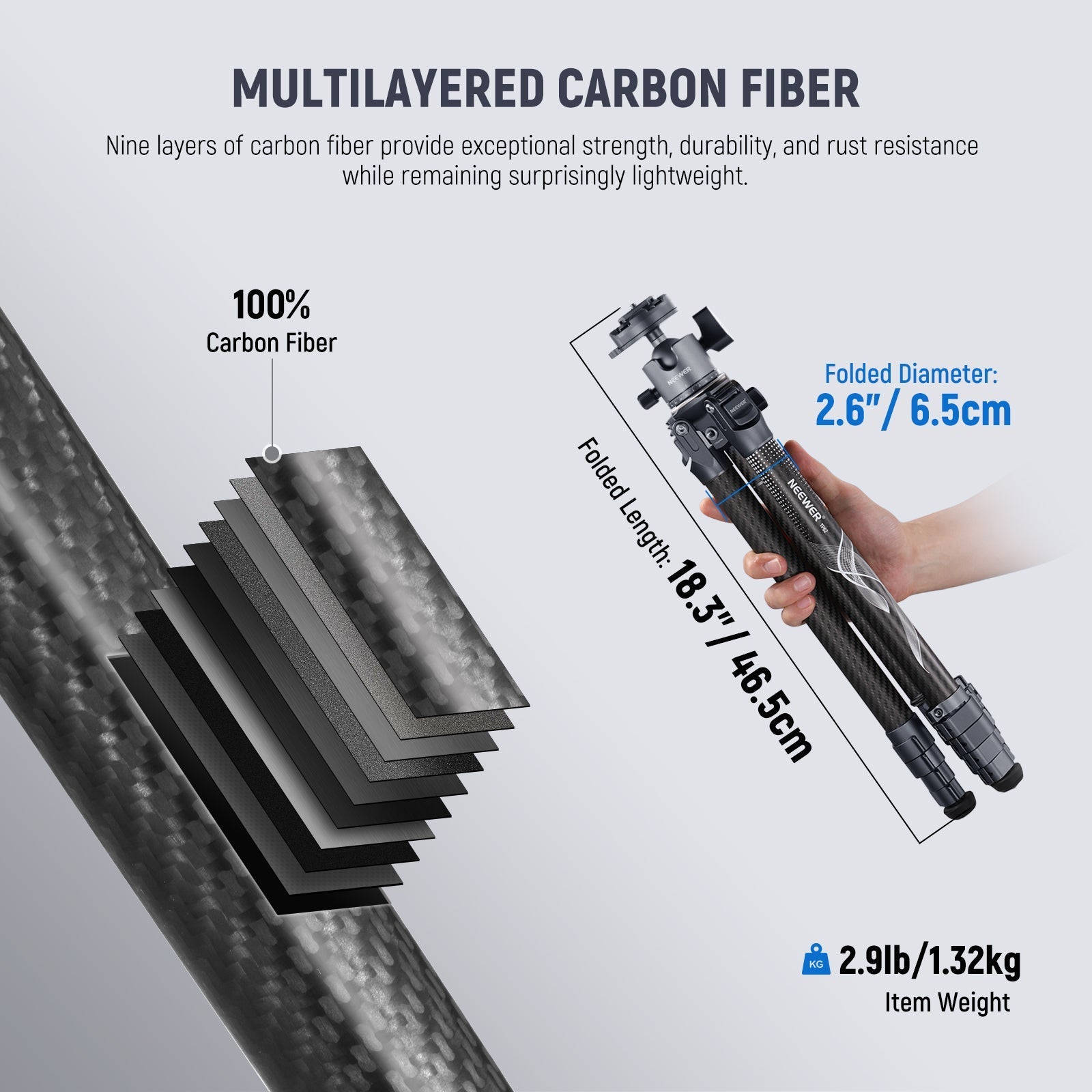 NEEWER LT34 62" Carbon Fiber Travel Tripod