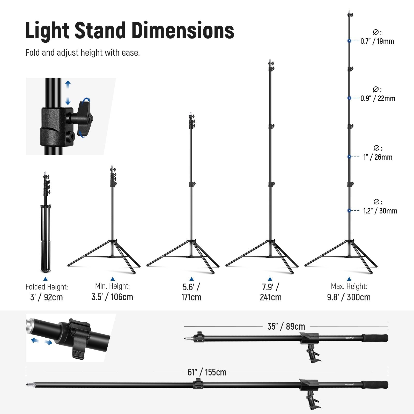 NEEWER 300cm Air Cushioned Light Stand Kit