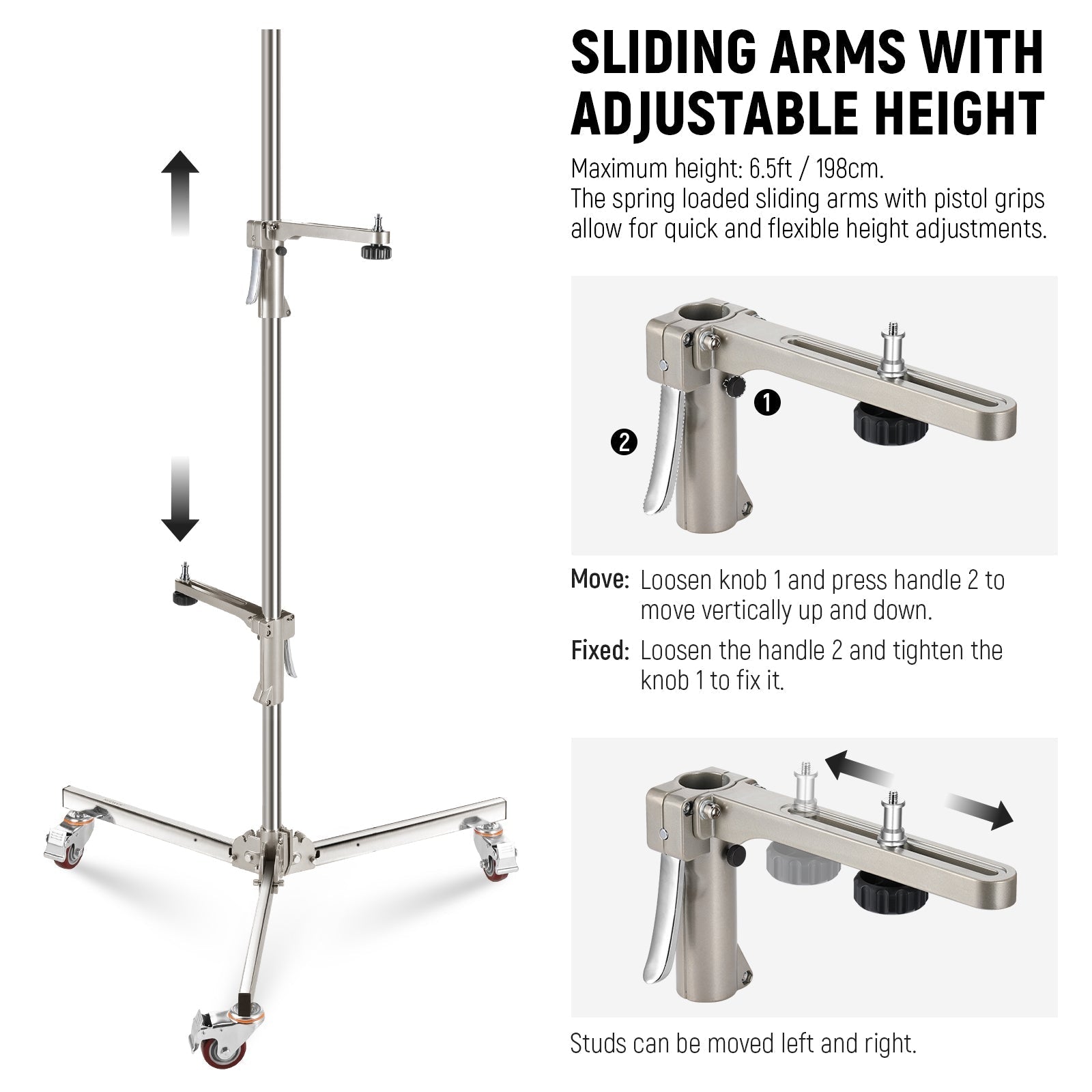 NEEWER ST198SS 198cm Stainless Steel Wheeled Stand