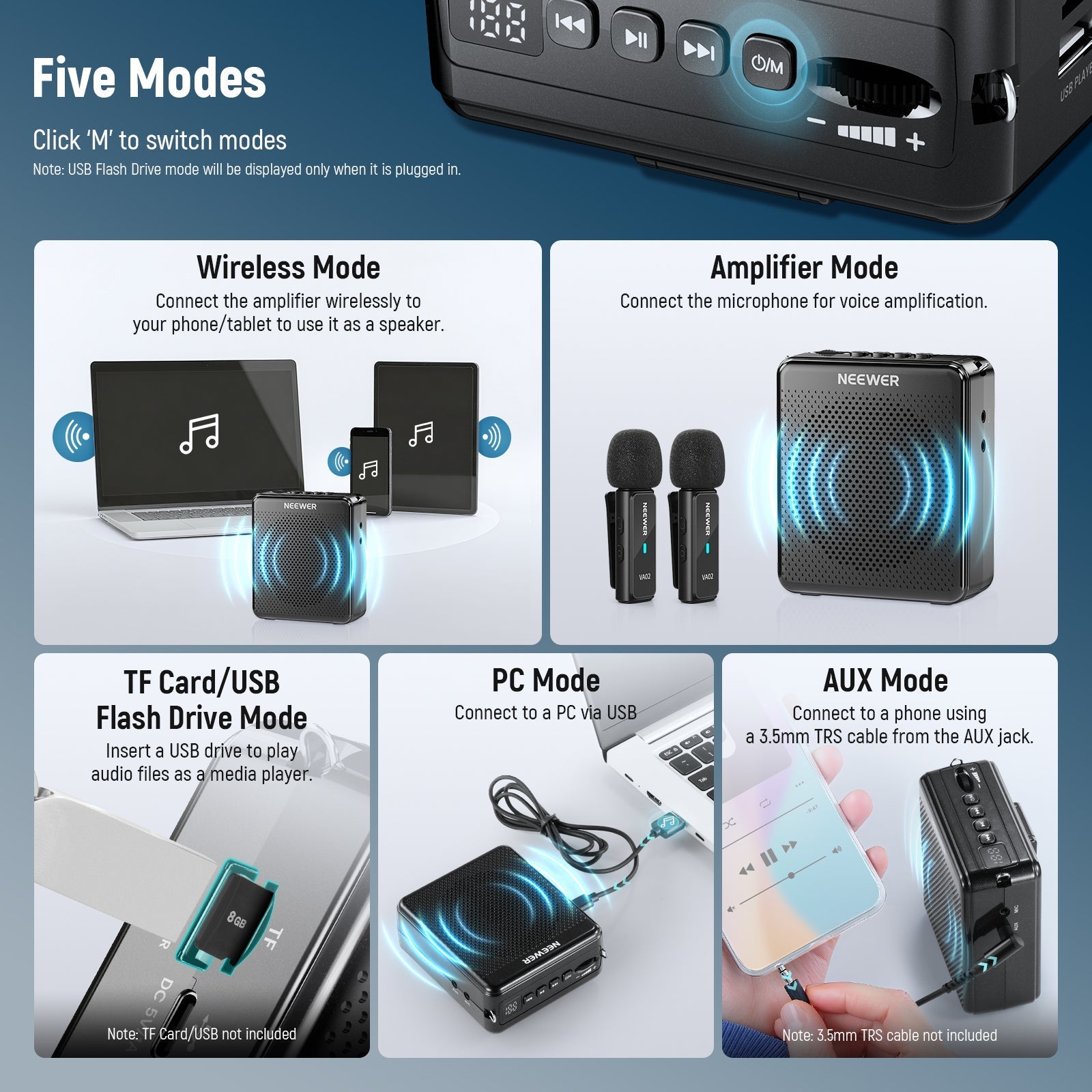 NEEWER VA02 Voice Amplifier with Wireless Microphone