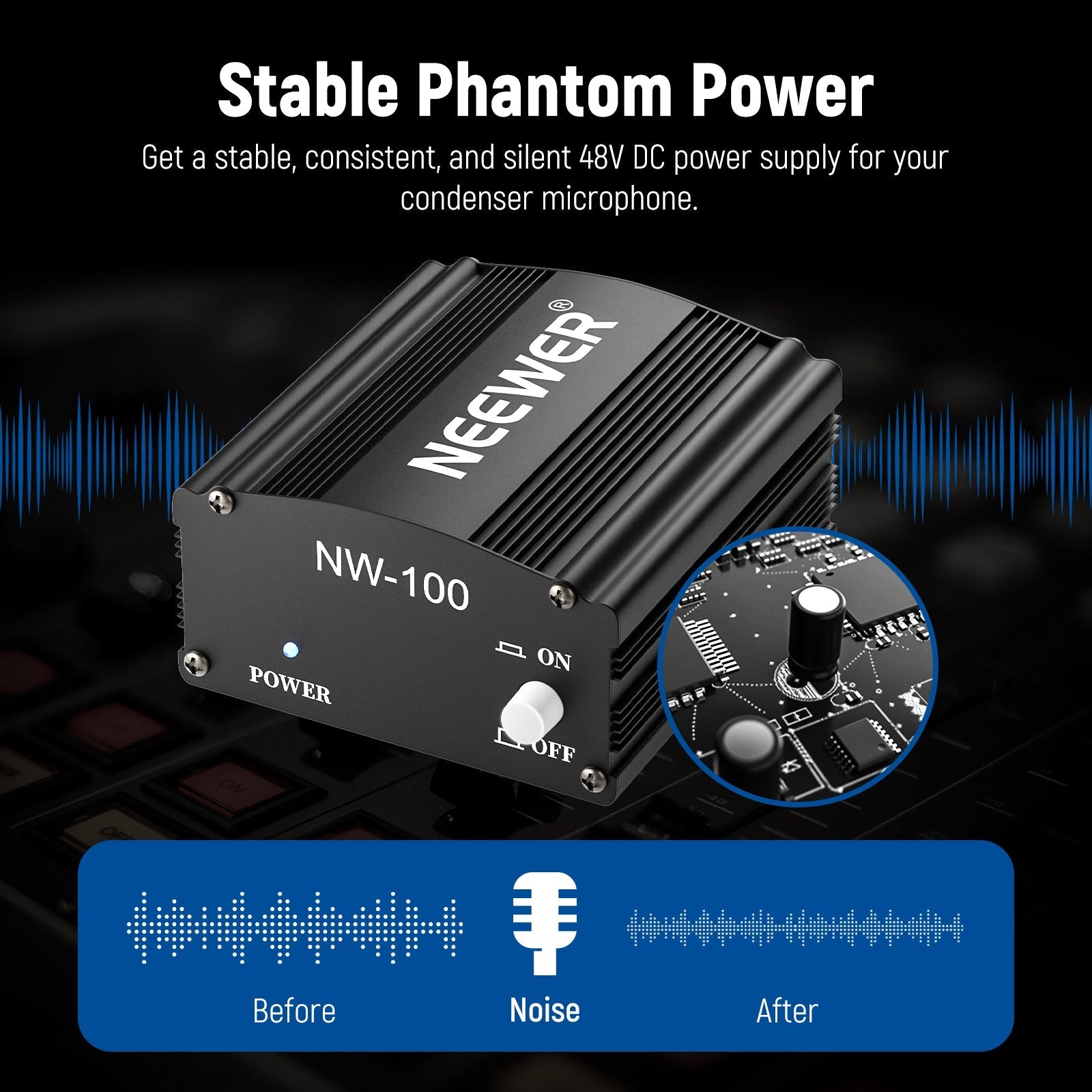NEEWER NW-100 48V Phantom Power Supply with Adapter