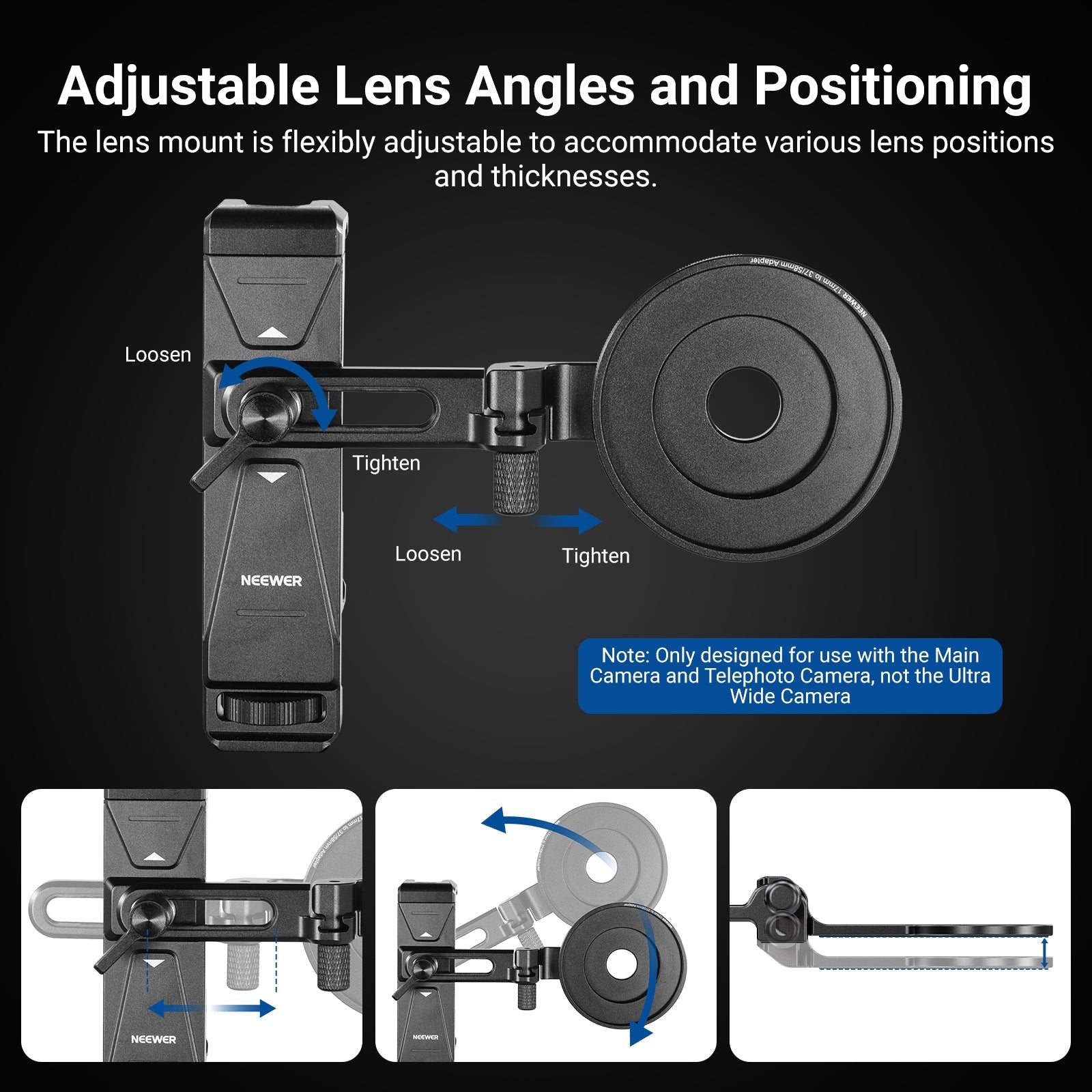 NEEWER PA047 PRO Universal Phone Holder with Lens Adapter & Filter Ring