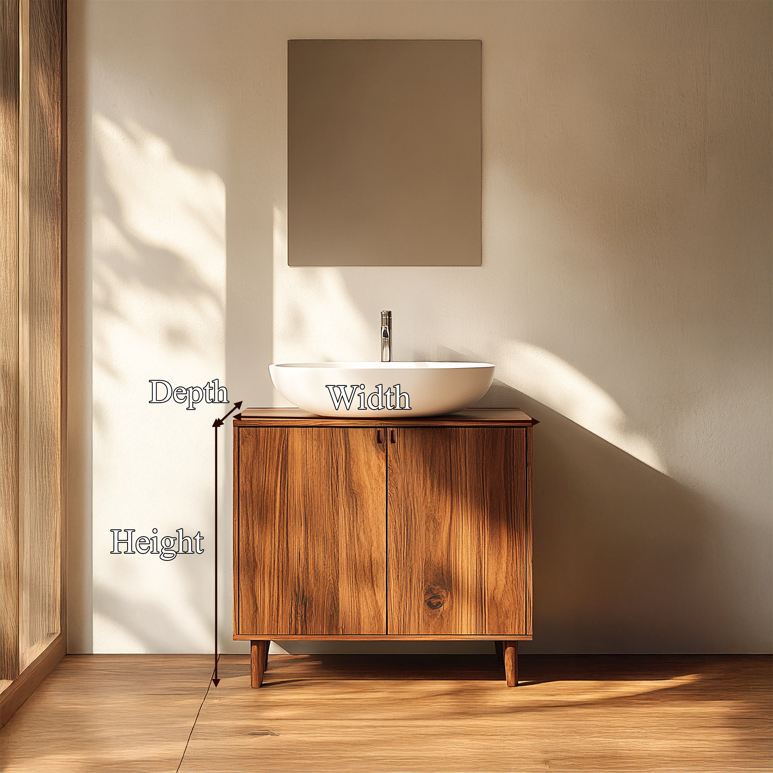 Midcentury Modern Bathroom Vanity Cabinet Freestanding Wood Storage Console