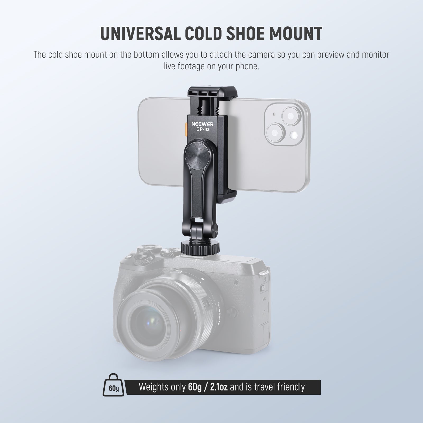 NEEWER BASICS SP-10 Phone Tripod Mount Holder with 1/4" Thread & Cold Shoe