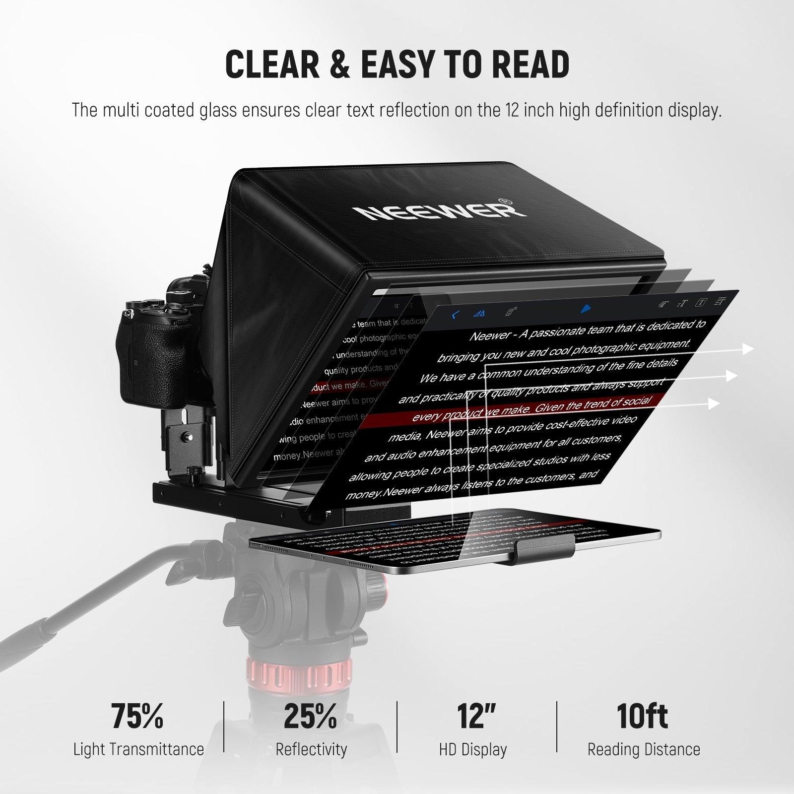 NEEWER BASICS X12B Aluminum Alloy Liftable Teleprompter