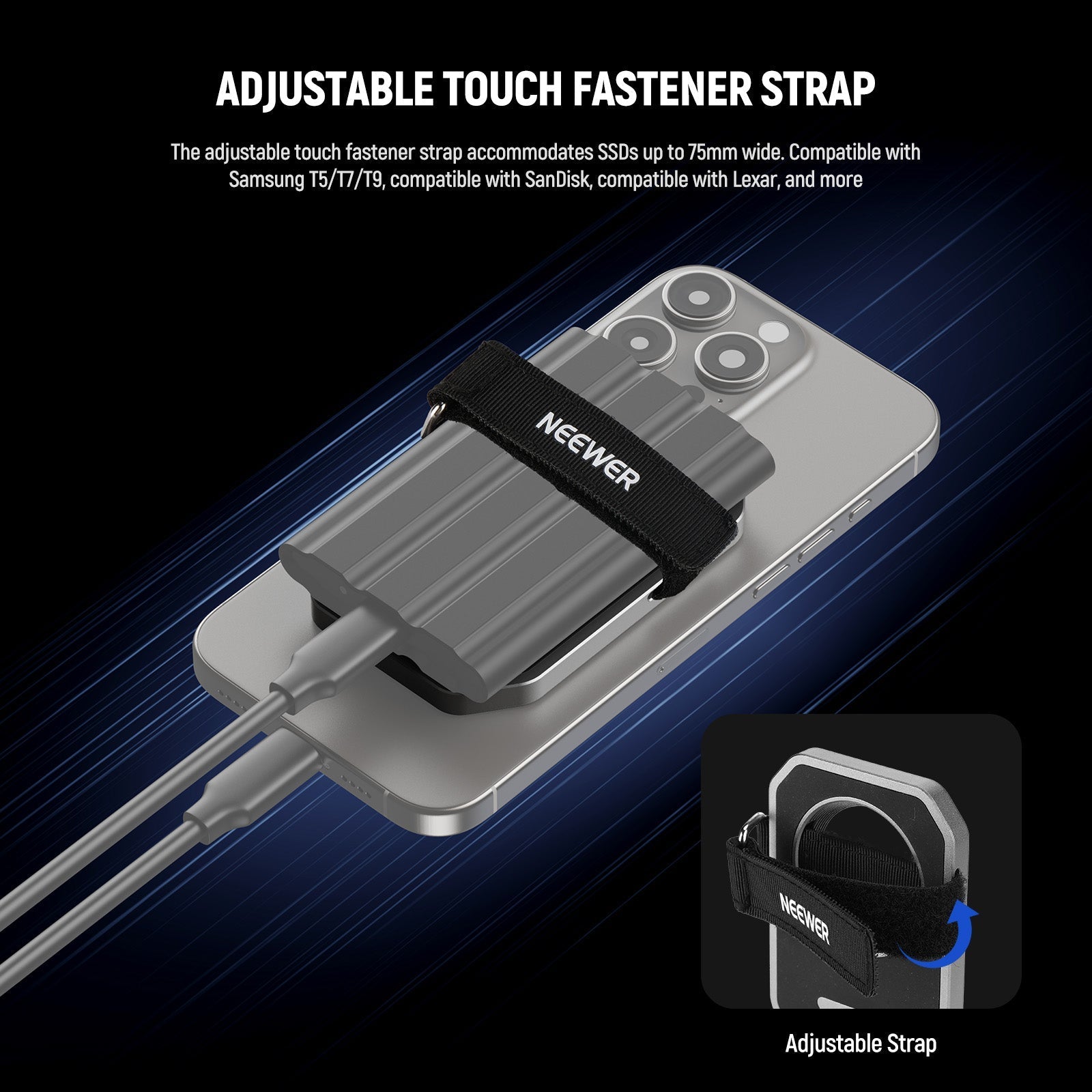 NEEWER PA040 Magnetic SSD Mount with Upgraded Touch Fastener For iPhone 15/16 Pro/Pro Max