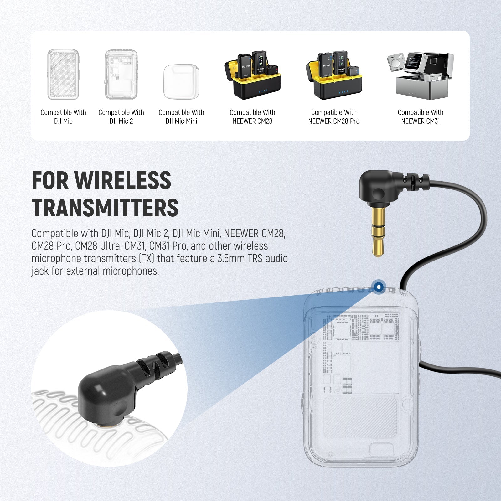 NEEWER LM5 2 Pack 6.6ft/2m 3.5mm TRS Mini Clip On Wired Lavalier Microphone