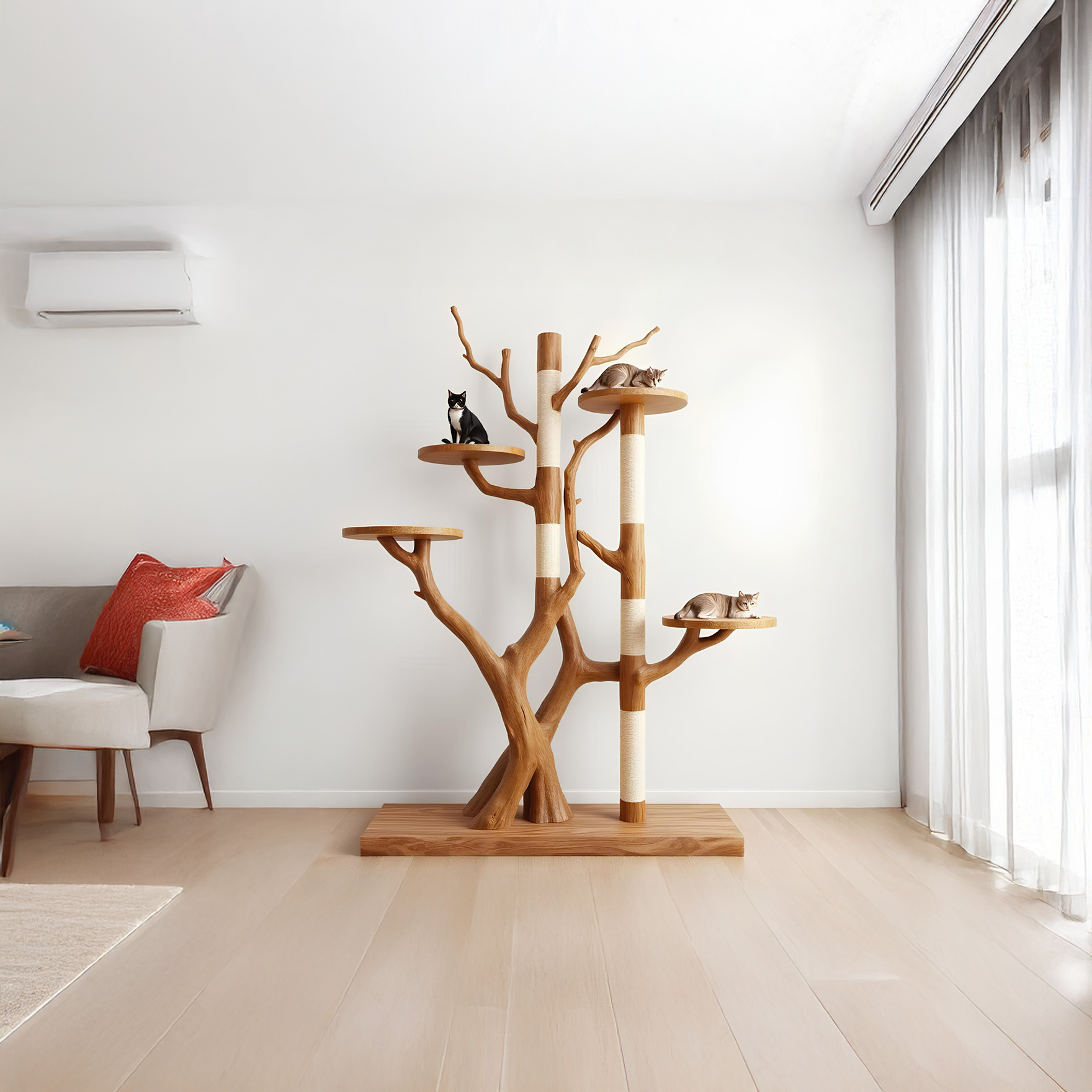 Rustic Tree Cat Tower Modern Living Room