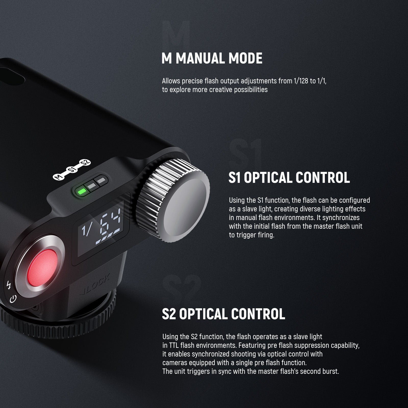 NEEWER Z160 SE Camera Flash with M/S1/S2 Modes & 1200mAh Built in Battery