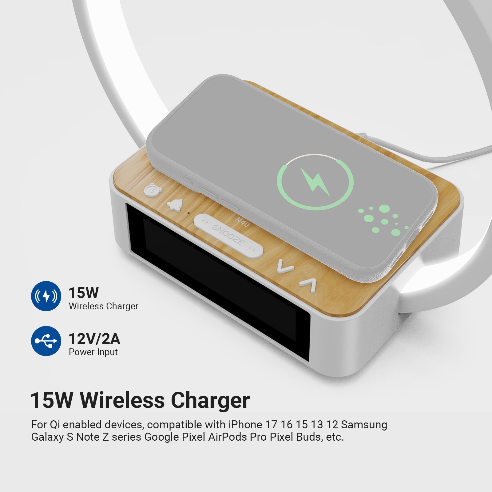 NEEWER ENTRY LEVEL VERSION N40 Bedside Lamp with 15W Wireless Charging