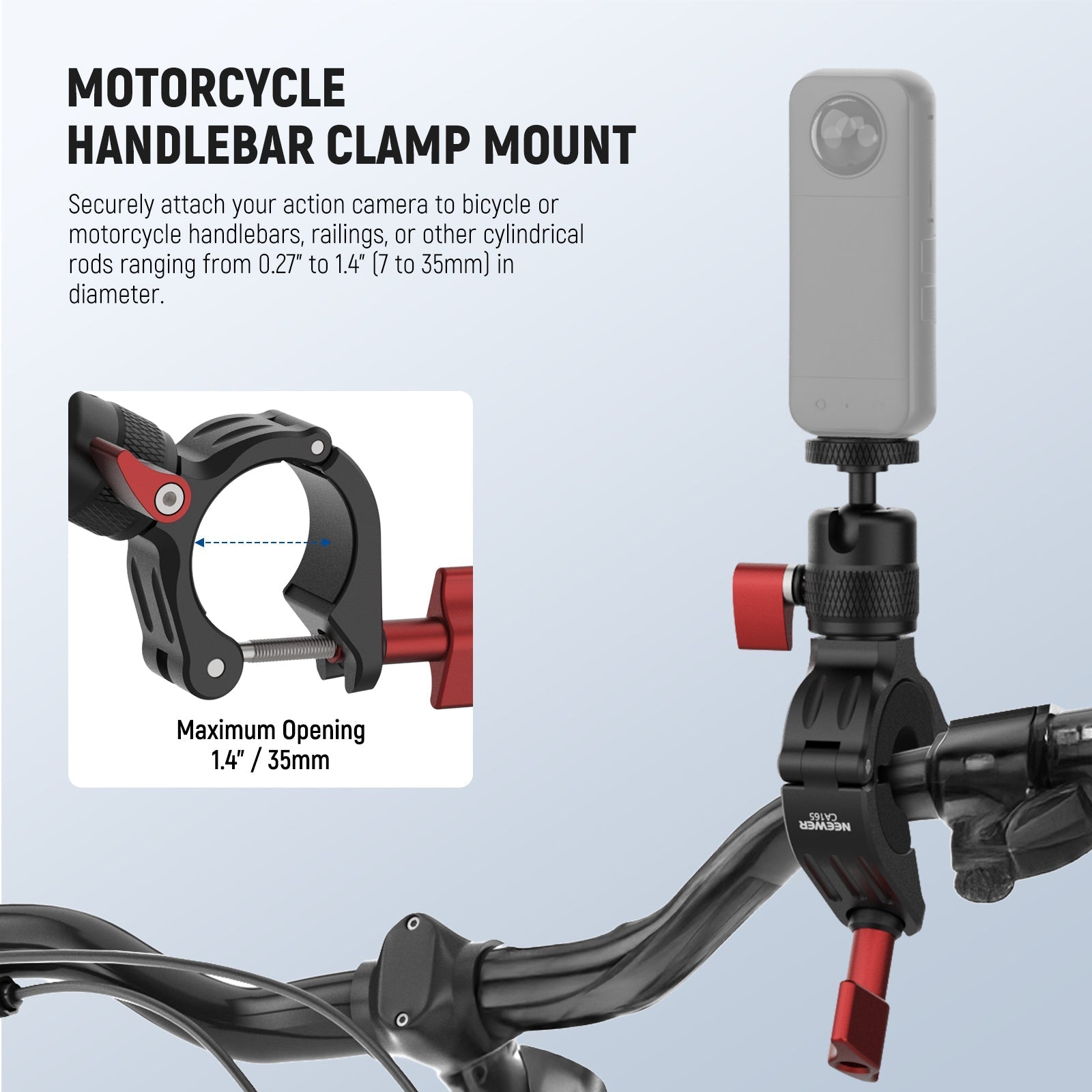 NEEWER CA165 Motorcycle Bike Handlebar Mount For Action Cameras