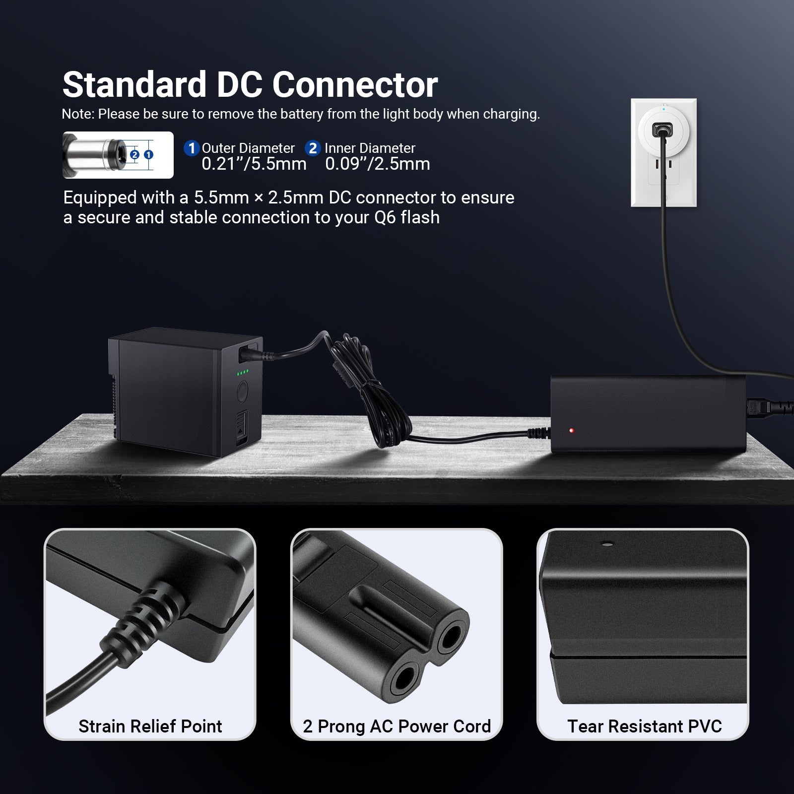 NEEWER NC-Q6 Power Adapter and Power Cord Set for Q6