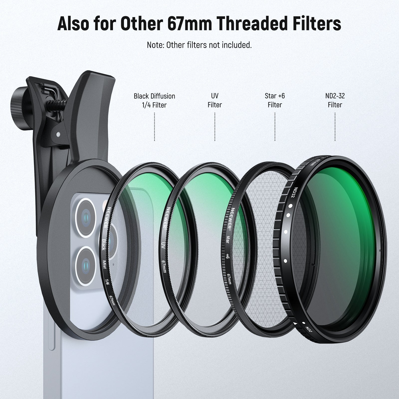 NEEWER FL-B23/FL-B19 67mm Clip On CPL Filter For Smartphone