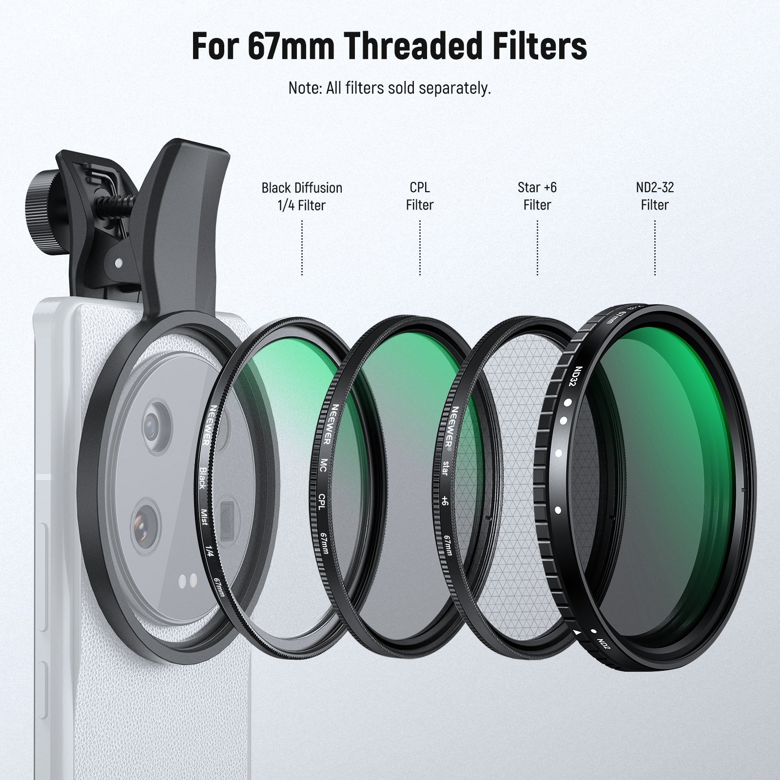 NEEWER LA007/LA008 67mm Phone Filter Clamp For Smartphone