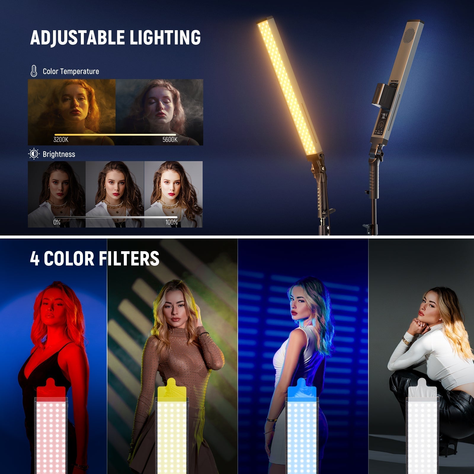 NEEWER BH20B Ultra Upgraded 40W LED Video Light Stick Kit