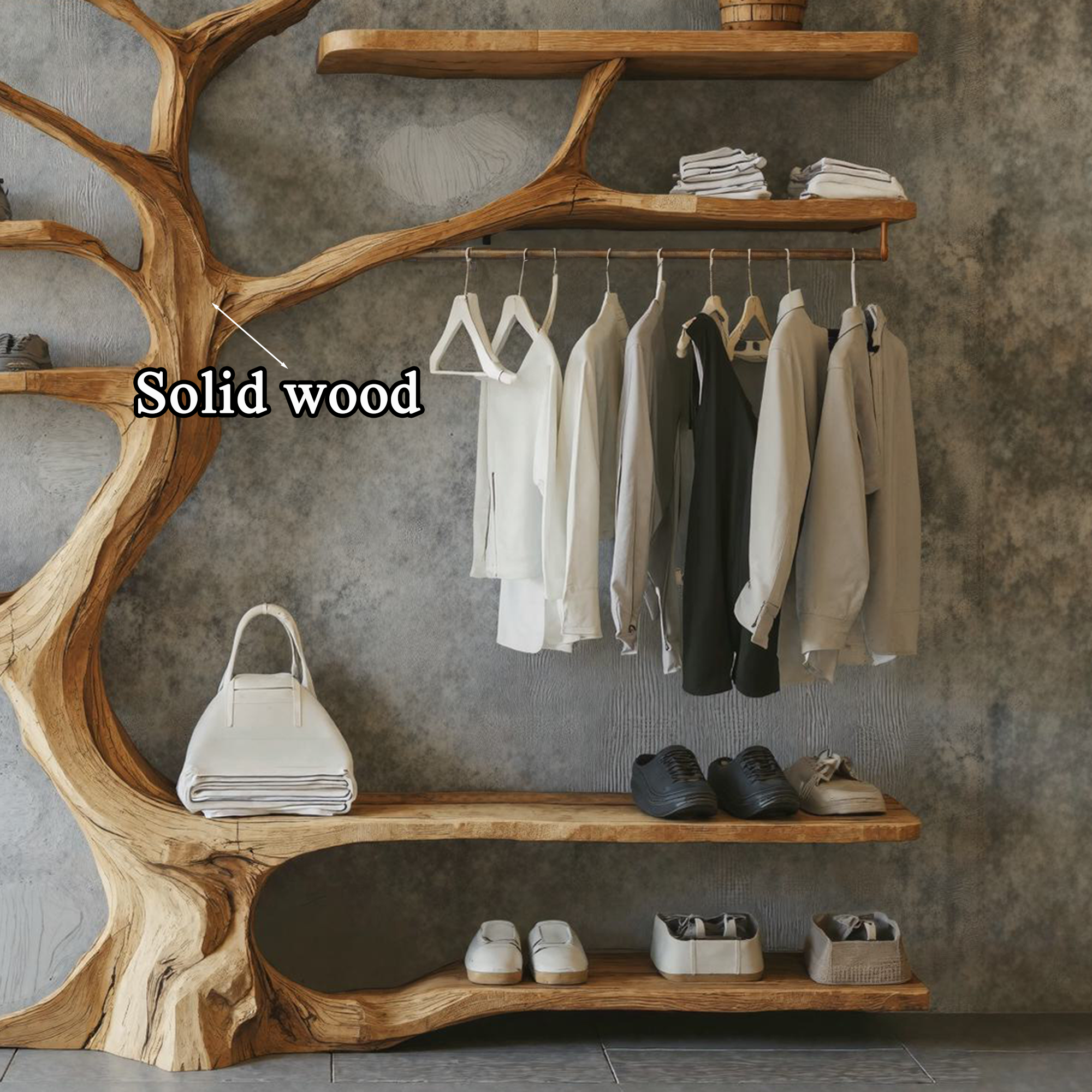 Rustic Tree Branch Standing Shoe Rack Coat Hanger Stand