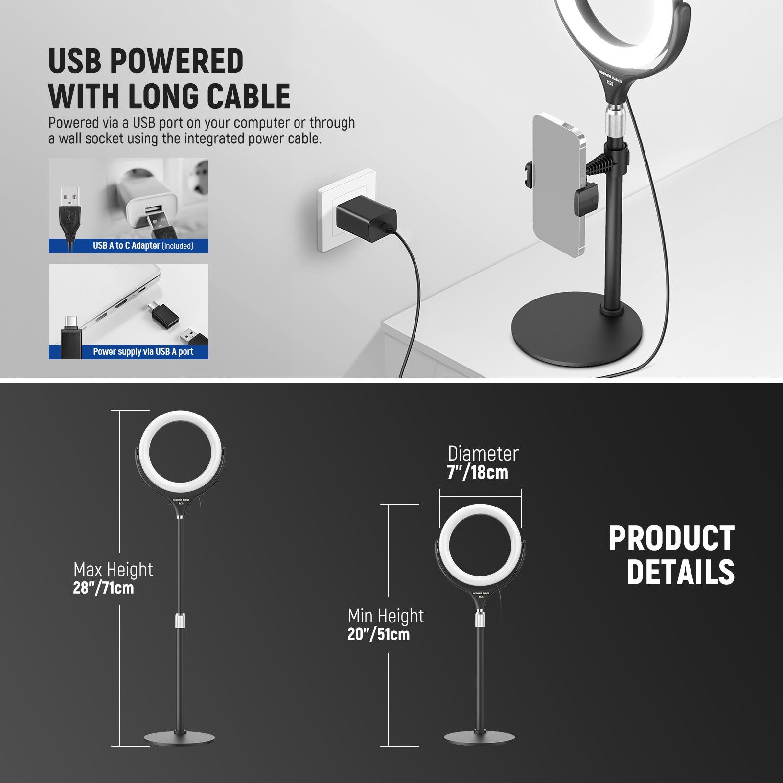 NEEWER BASICS RL7B 7" Desk Ring Light