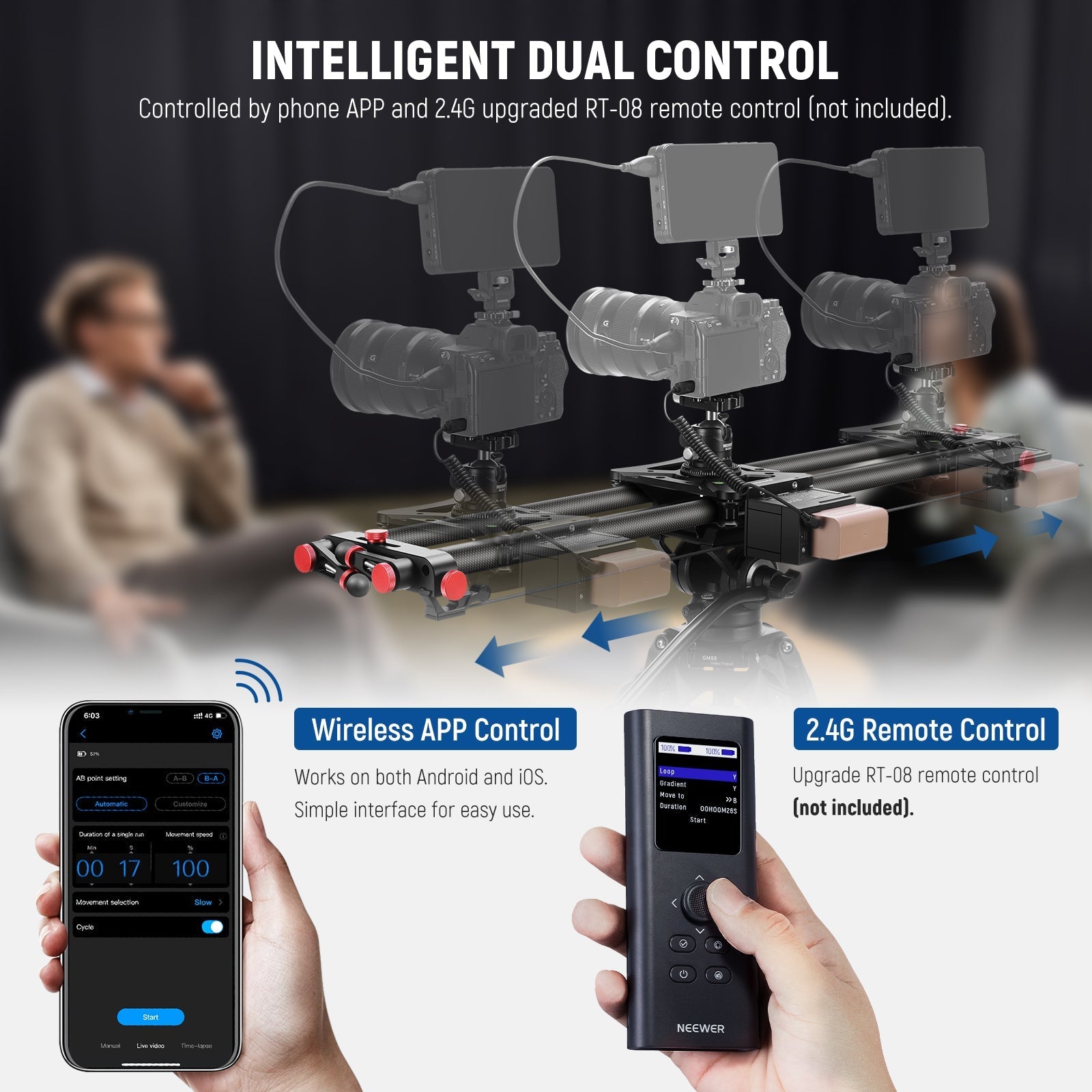 NEEWER ER1 Motorized Carbon Fiber Camera Slider with F750 Battery