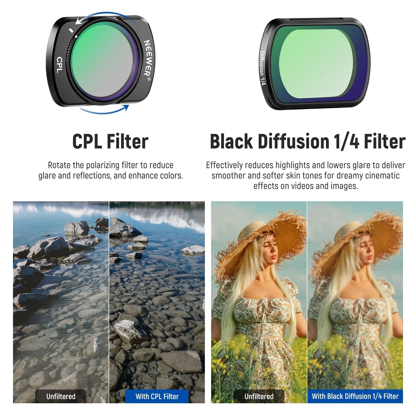 NEEWER FL-89 3-Pack Magnetic ND Filter Set for DJI Osmo Pocket 3 / Pocket 4 & Xtra Muse