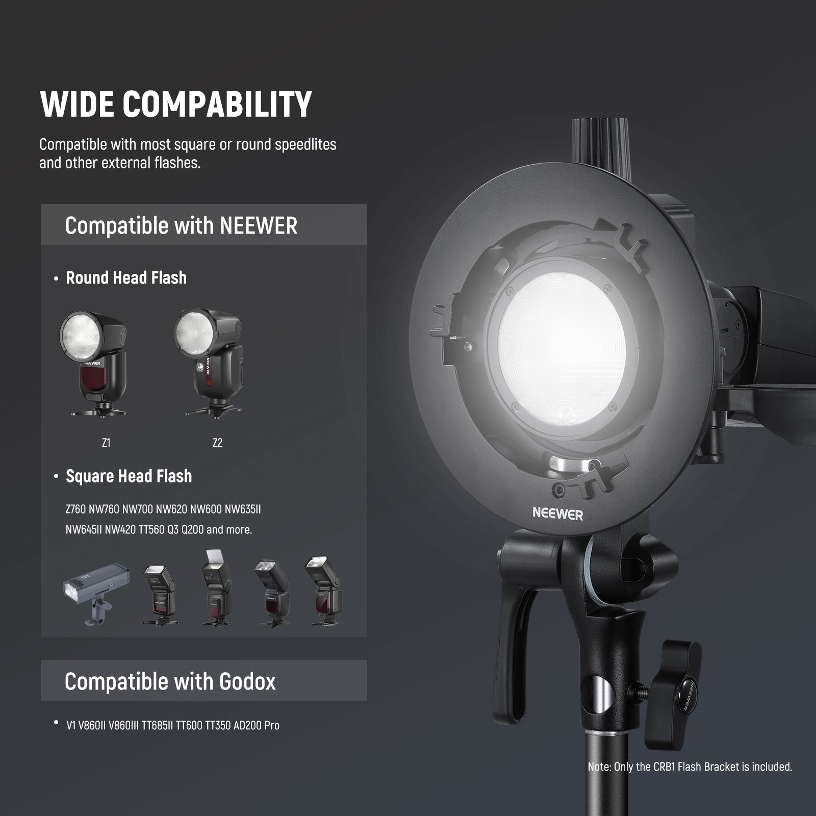 NEEWER CRB1 S Type Bowens Mount Bracket Holder for Round Square Head Flash